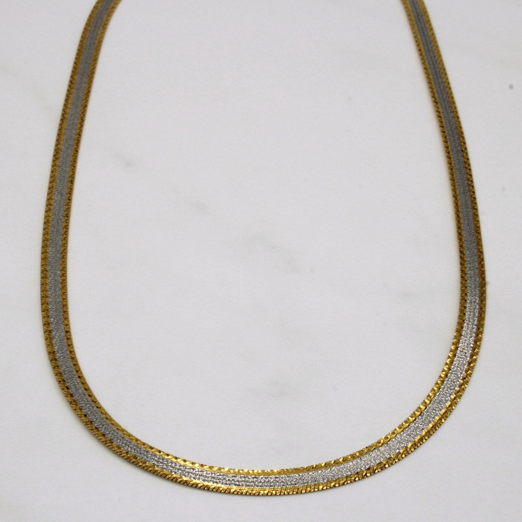10K Two Tone Gold Herringbone Chain Necklace - 18 Inch Durable & Hypoallergenic Jewelry for Women & Men - Perfect for Everyday Wear, Gifts & Special Occasions