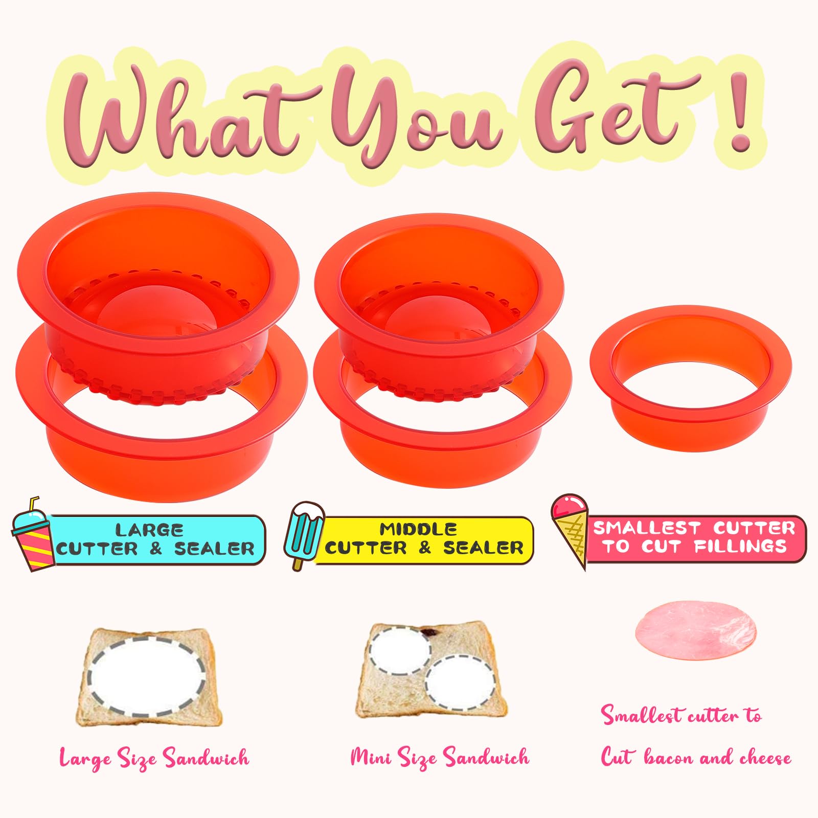 Darsun 5-Piece Sandwich Cutter and Sealer Set - Fun Crustless Sandwich Maker Press for Kids, DIY Jelly Bread Cookie Cutters - Perfect for School Lunches, Picnics, and Children's Parties (Boys & Girls)