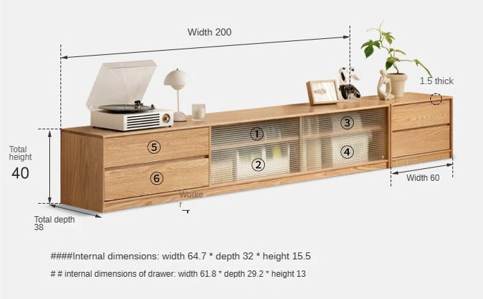 Solid Oak Wood TV Stand with Storage - Modern Entertainment Center for Living Room, Bedroom & Home Theater