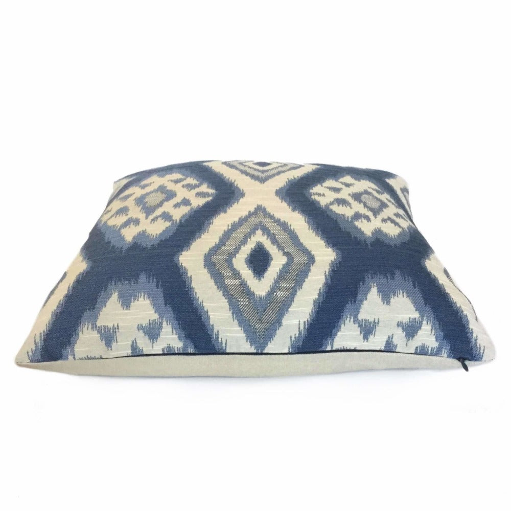 Kravet Thom Filicia Rigi Ink Ethnic Diamond Blue Cream Pillow Cover - Stylish Decorative Throw Pillow for Living Room, Bedroom & Sofa
