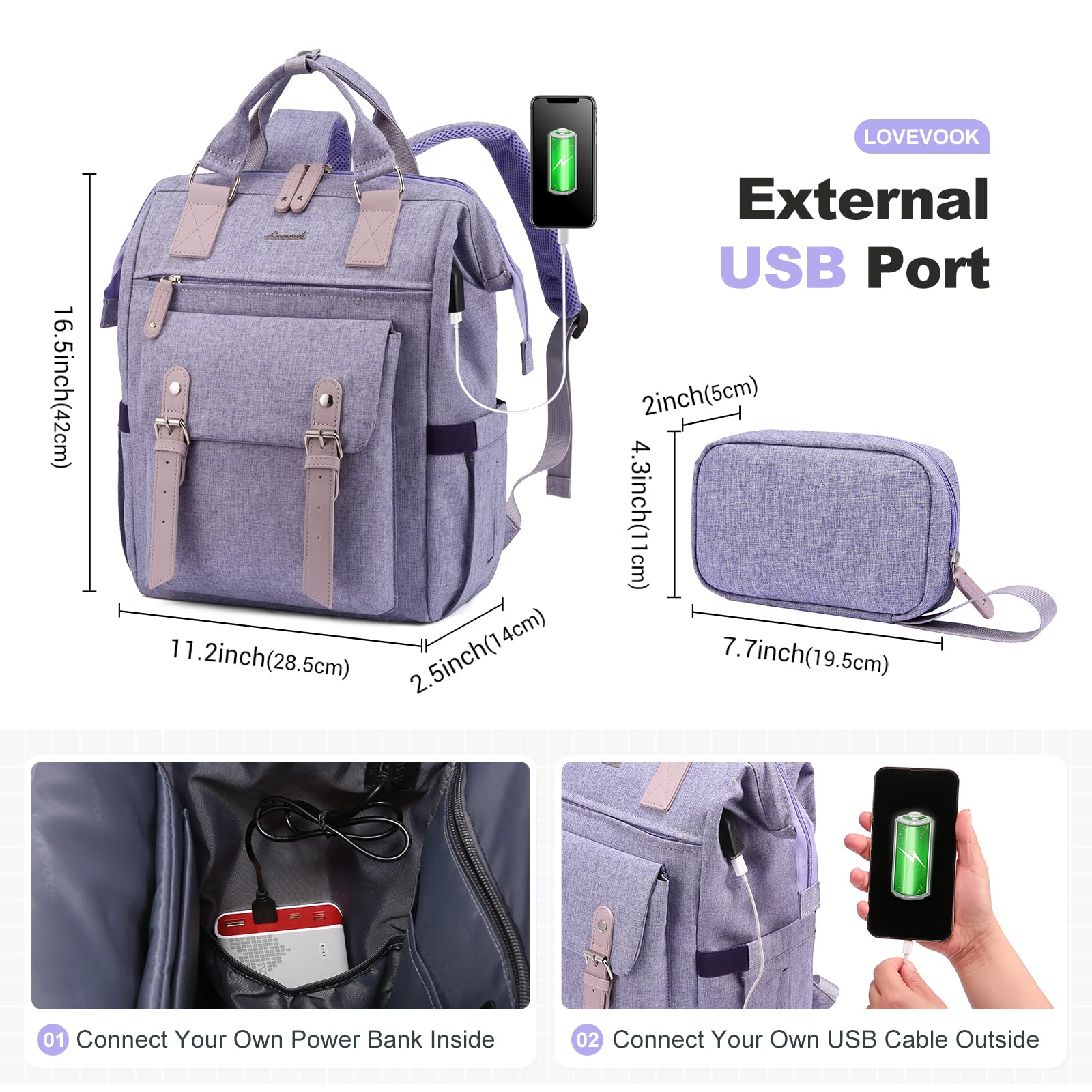 LOVEVOOK Women's Cute Purple Laptop Backpack - 15.6 Inch College School Bookbag for Teen Girls, Teacher Nurse Work Bag, Business Travel Daypack, Perfect for Work, School, and Travel