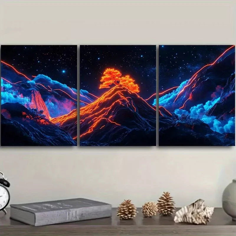 3-Piece Starry Sky Design Mountains Dark Background Wall Art Set - Framed Canvas 50x70cm (19.7x27.6in) - High Quality Print - 100% Australian Made - Ready to Hang - Perfect for Living Room, Bedroom & Office Decor