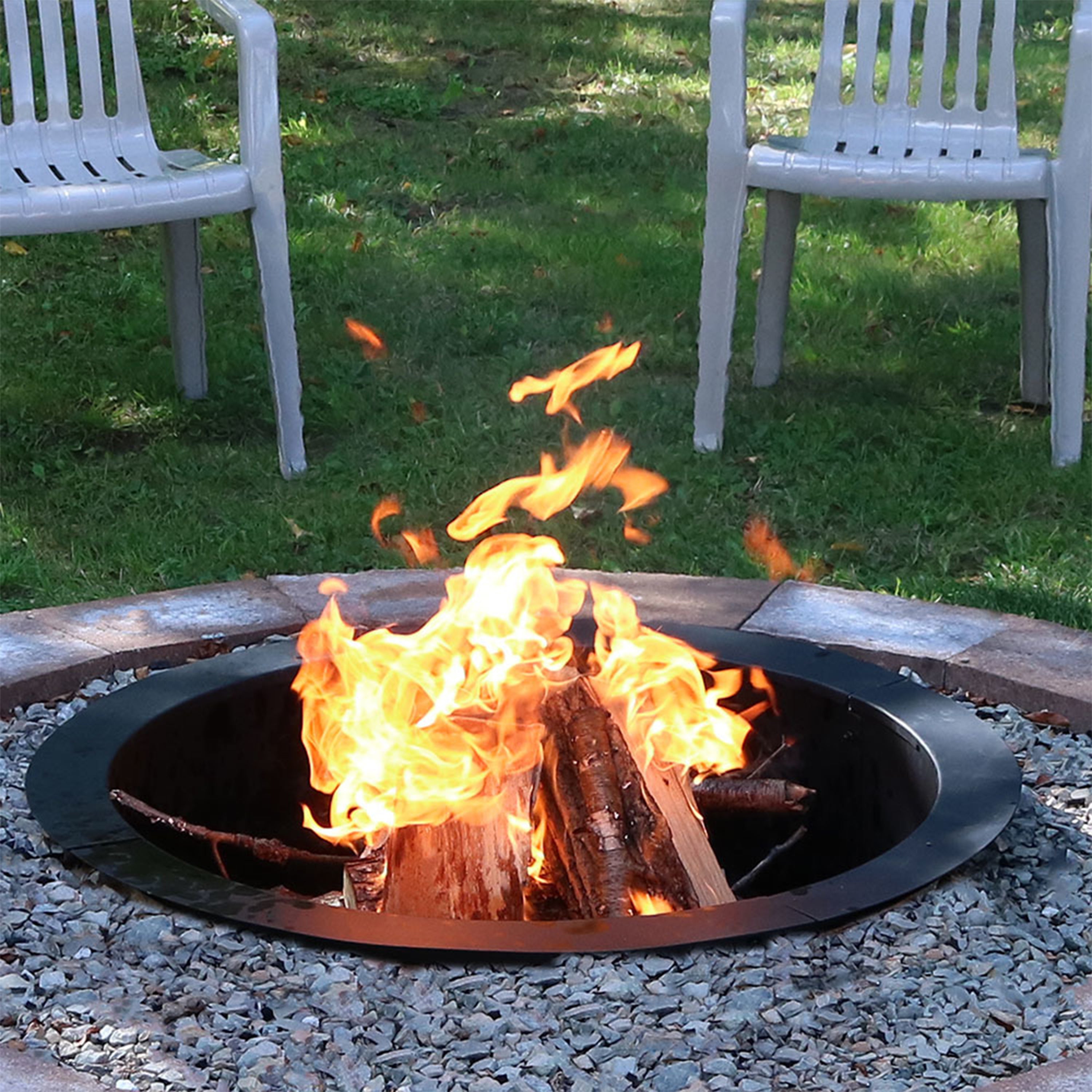Heavy Duty Steel Fire Pit Ring Liner - 36 Inch Outdoor Fire Pit Replacement Liner for Camping, Backyard, Patio & Bonfire Gatherings