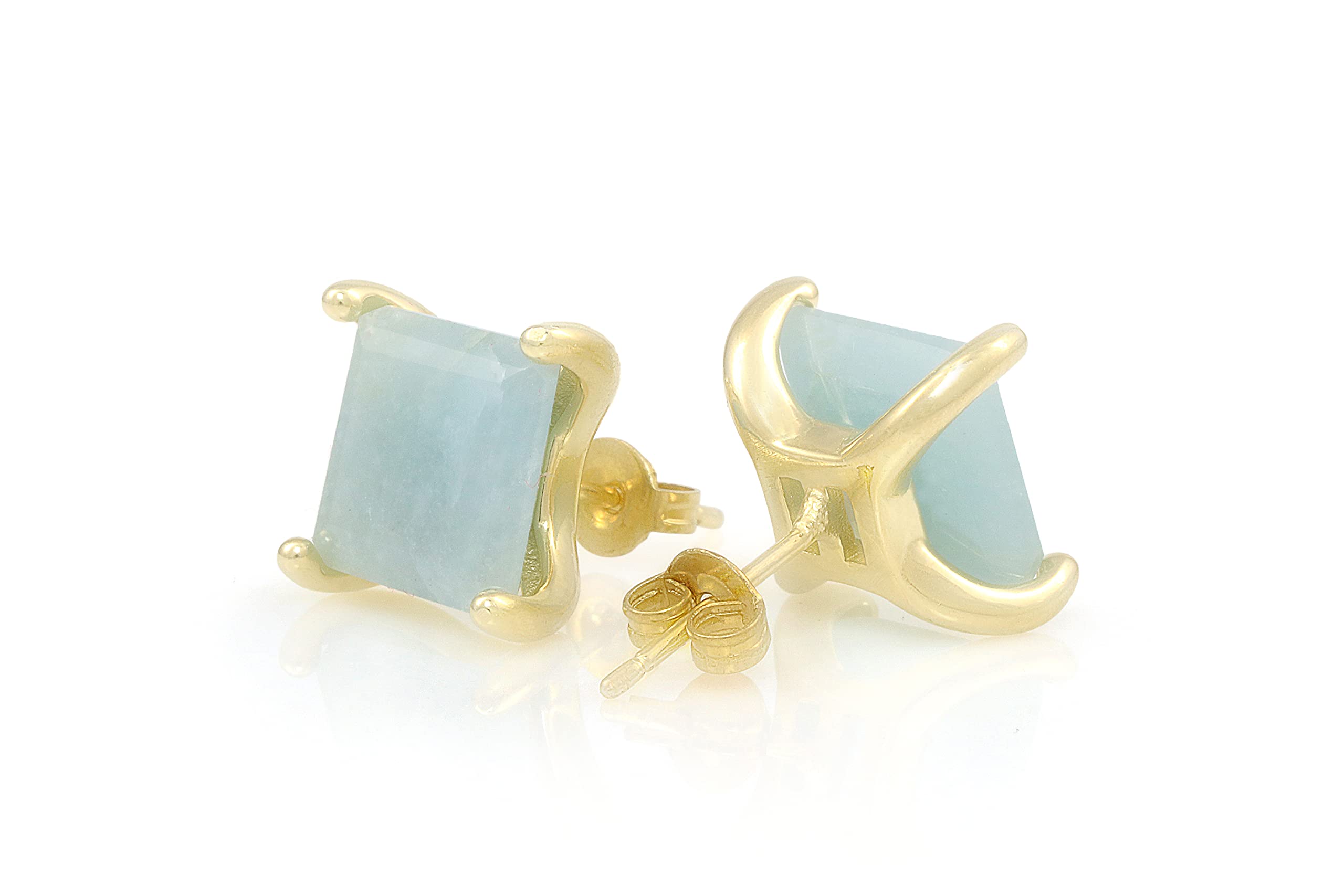 Elegant Square Aquamarine Earrings for Women - March Birthstone Stud Earrings, Fashion Statement Jewelry Gift with Jewelry Box - Perfect for Bridal, Party, Anniversary & Special Occasions