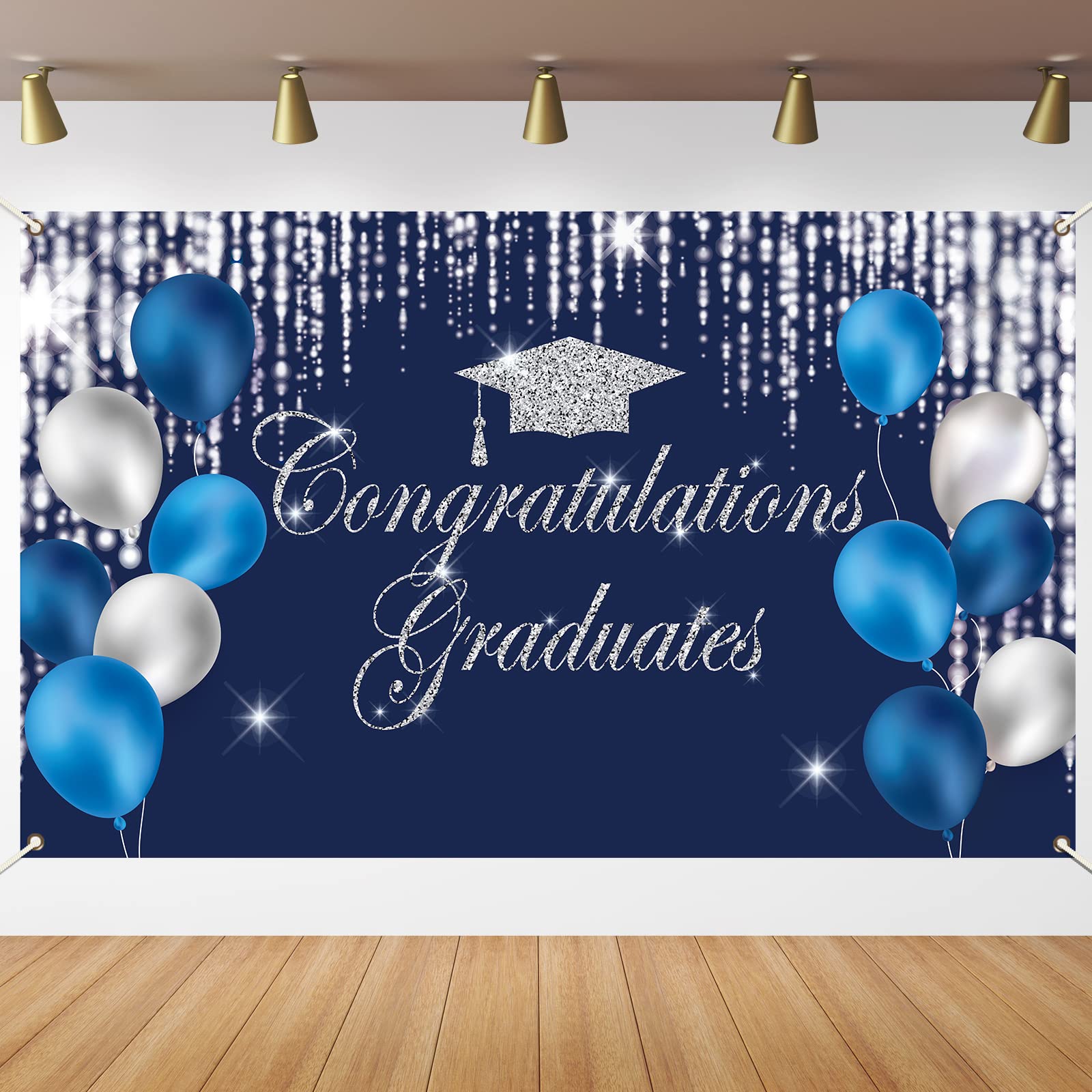 2023 Graduation Party Decorations - Blue & Silver Congrats Grad Banner Backdrop for High School, College & University - Indoor & Outdoor Graduation Party Supplies, Car Decor & Favors | Perfect for Graduation Ceremonies, Parties & Photo Booths