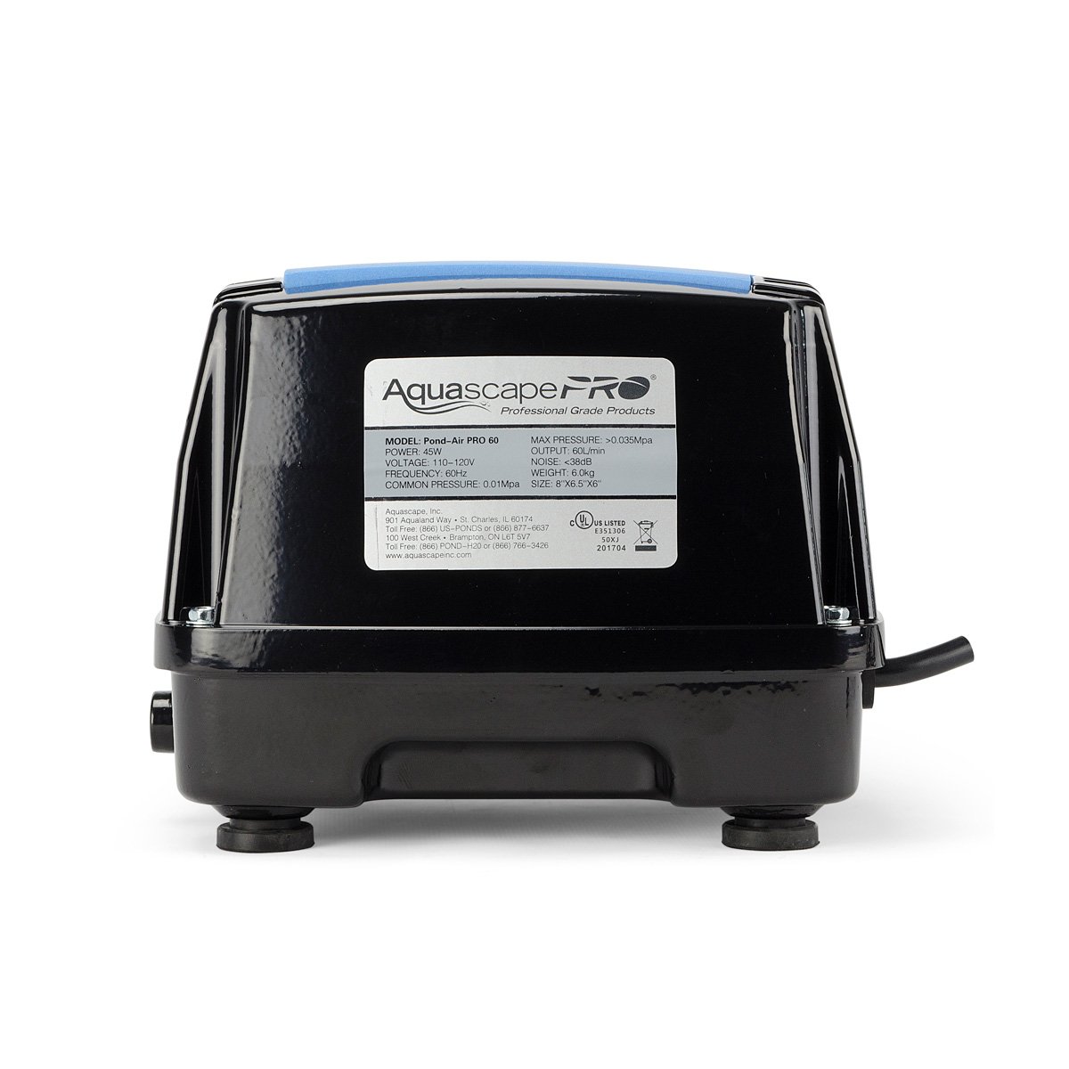 Energy Efficient Aquascape Pro Air 60 Outdoor Pond Aerator - Quiet Aeration Compressor for Koi Ponds, Water Gardens & Fountains | Durable Black Design for Year-Round Use