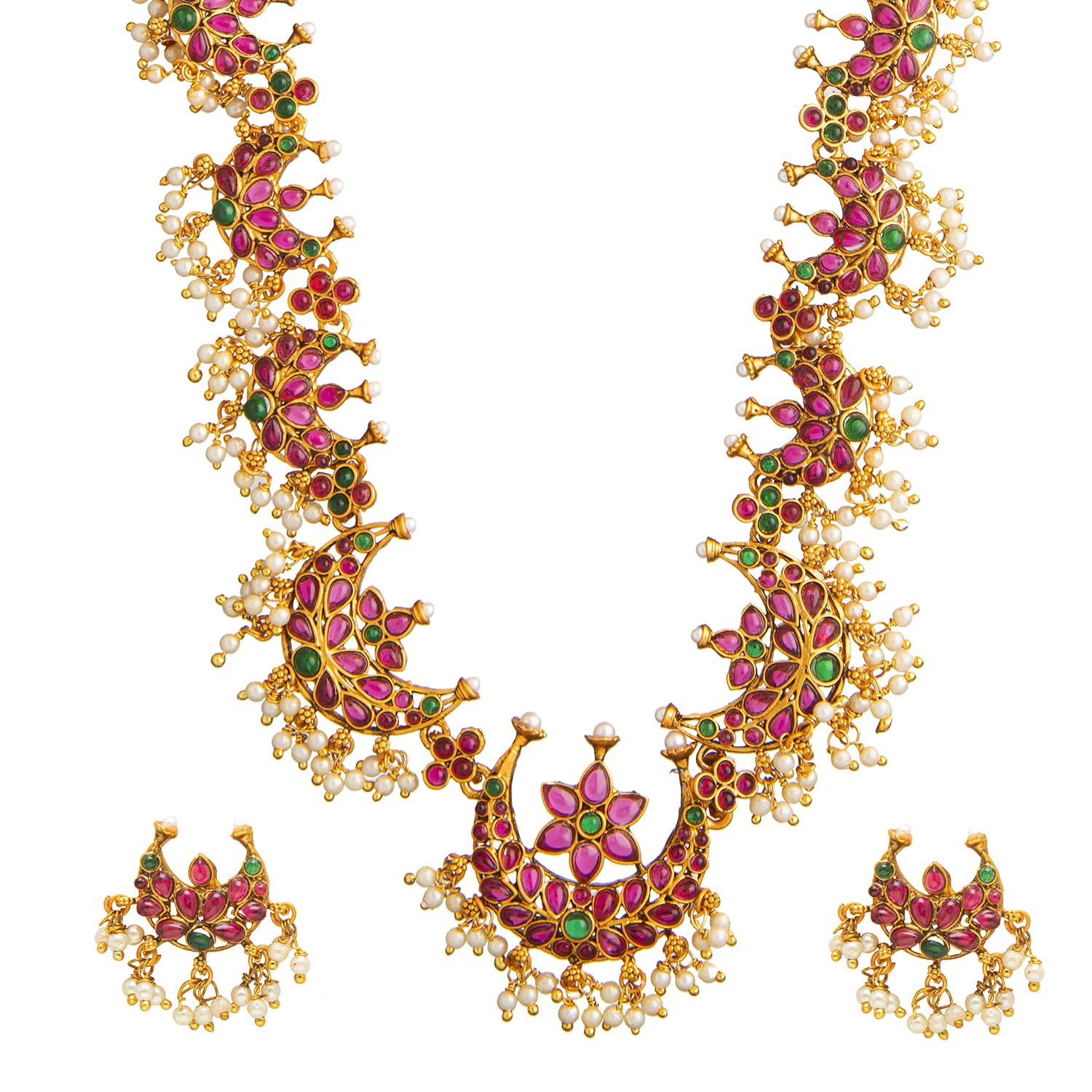 Antique Gold Plated Indian Temple Jewelry Set for Women - Traditional Bridal Necklace & Earrings - Perfect for Weddings, Festivals & Special Occasions (SJN_41)