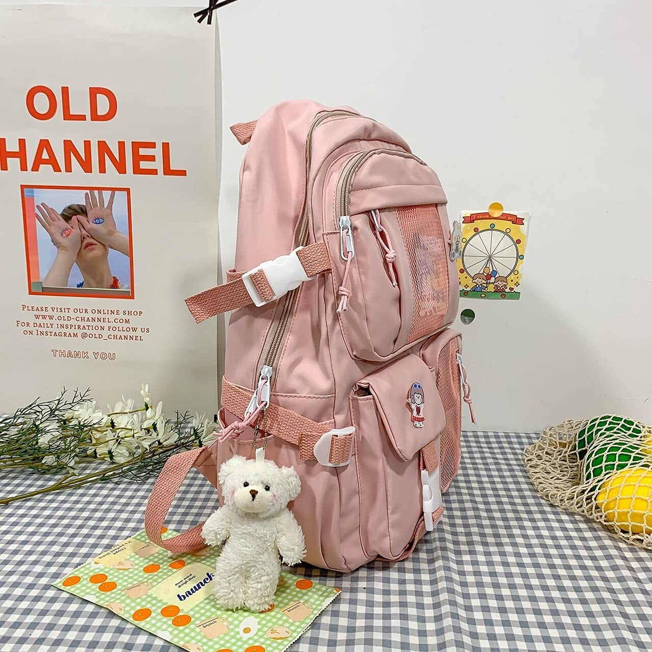 Alafime Cute Kawaii Backpack for School & College - Pink Laptop Bookbag with School Supplies | Perfect for Class, Travel & Daily Use
