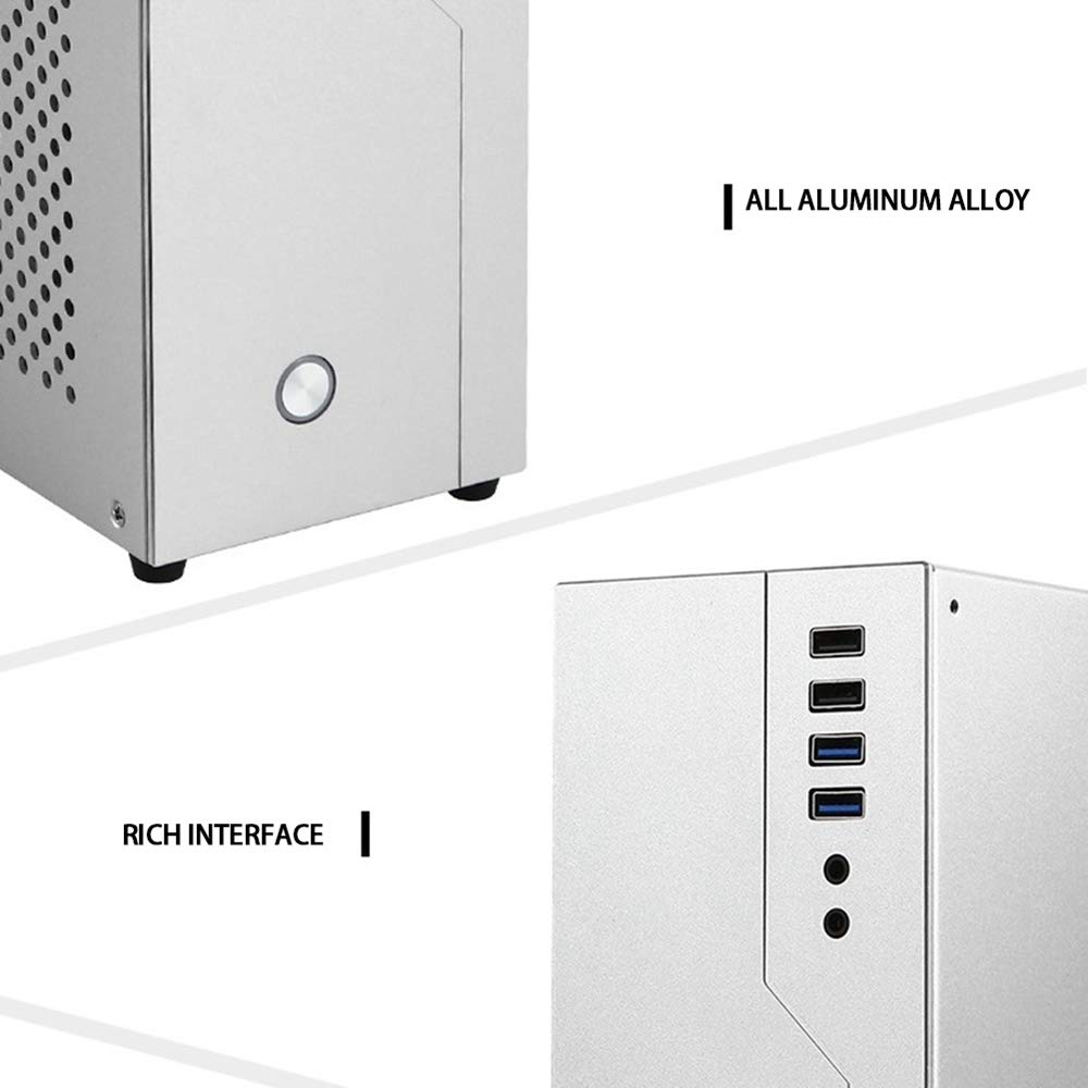 Compact ITX Mini PC Case - All Aluminum, Soft PCIE Single Slot, HTPC & Desktop Computer Chassis for Home Theater & Gaming Setup