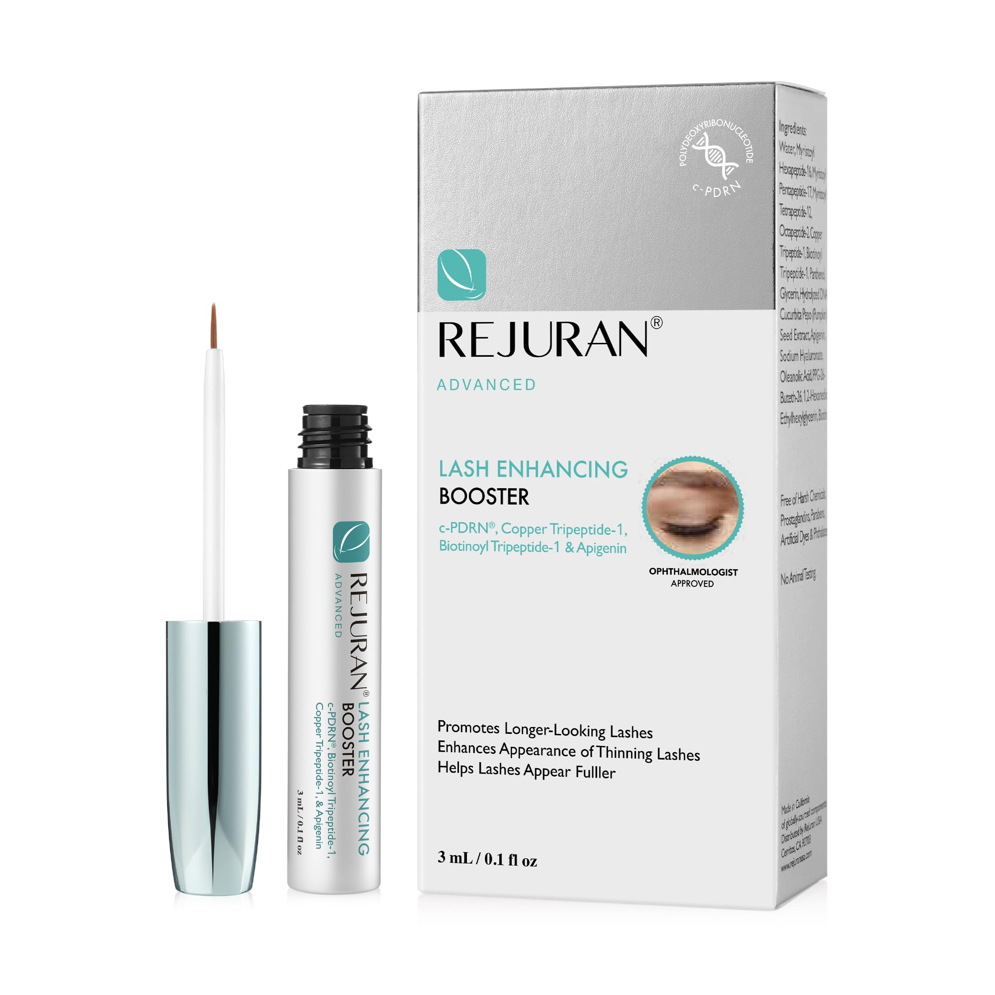 REJURAN Advanced Lash Enhancing Booster (3ml) - Eyelash Growth Serum with Biotin & c-PDRN® for Fuller, Stronger, Healthier Lashes | Natural Lash Treatment for Thicker, Longer Eyelashes | Perfect for Daily Use & Special Occasions