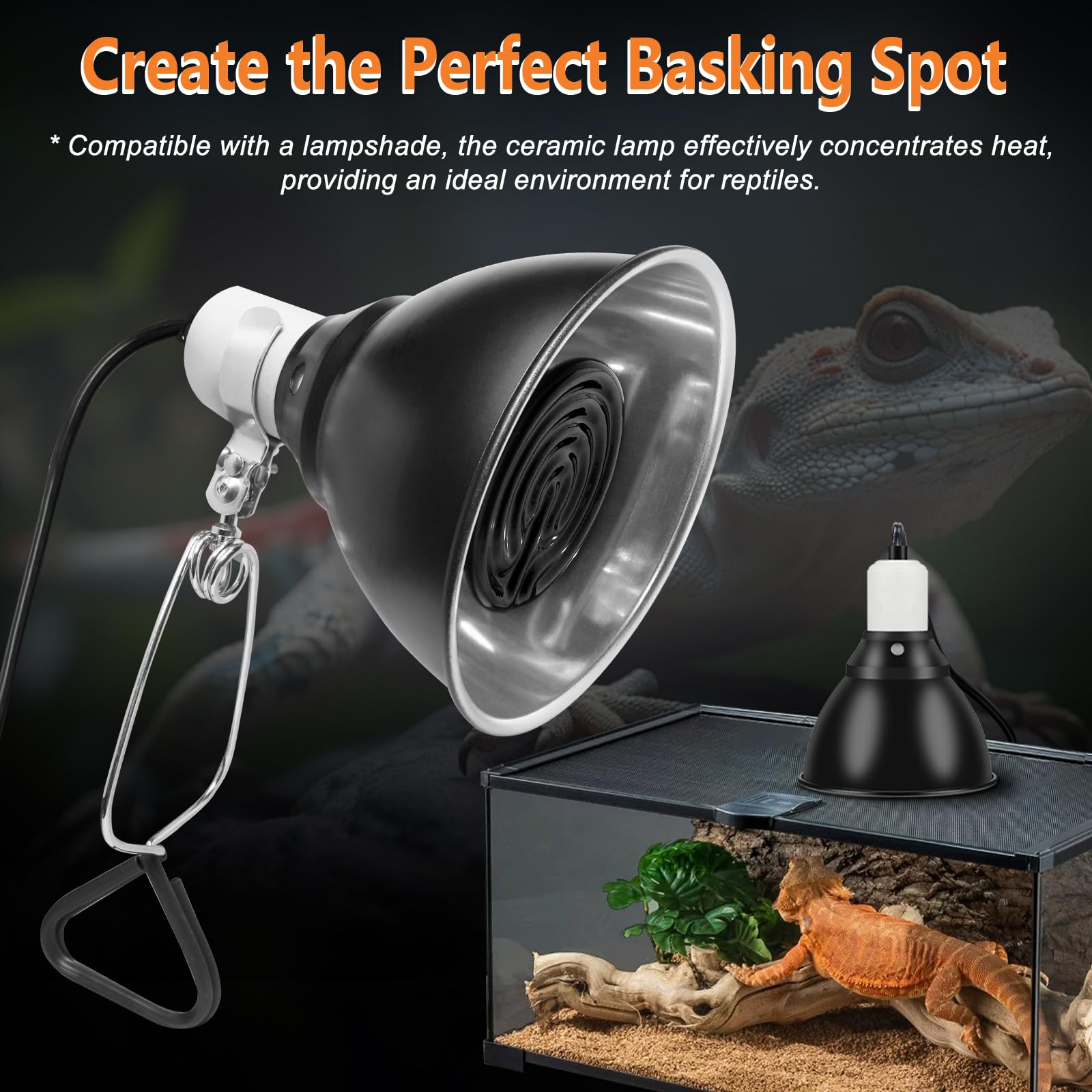 75W Ceramic Heat Emitter Bulbs - 2 Pack Reptile Heating Lamp for Bearded Dragons, Lizards, Iguanas & Geckos - Efficient Infrared Heat Source for Terrariums & Small Pet Habitats - Ideal for Nighttime Heating & Basking Areas (Black, 75 Watts)