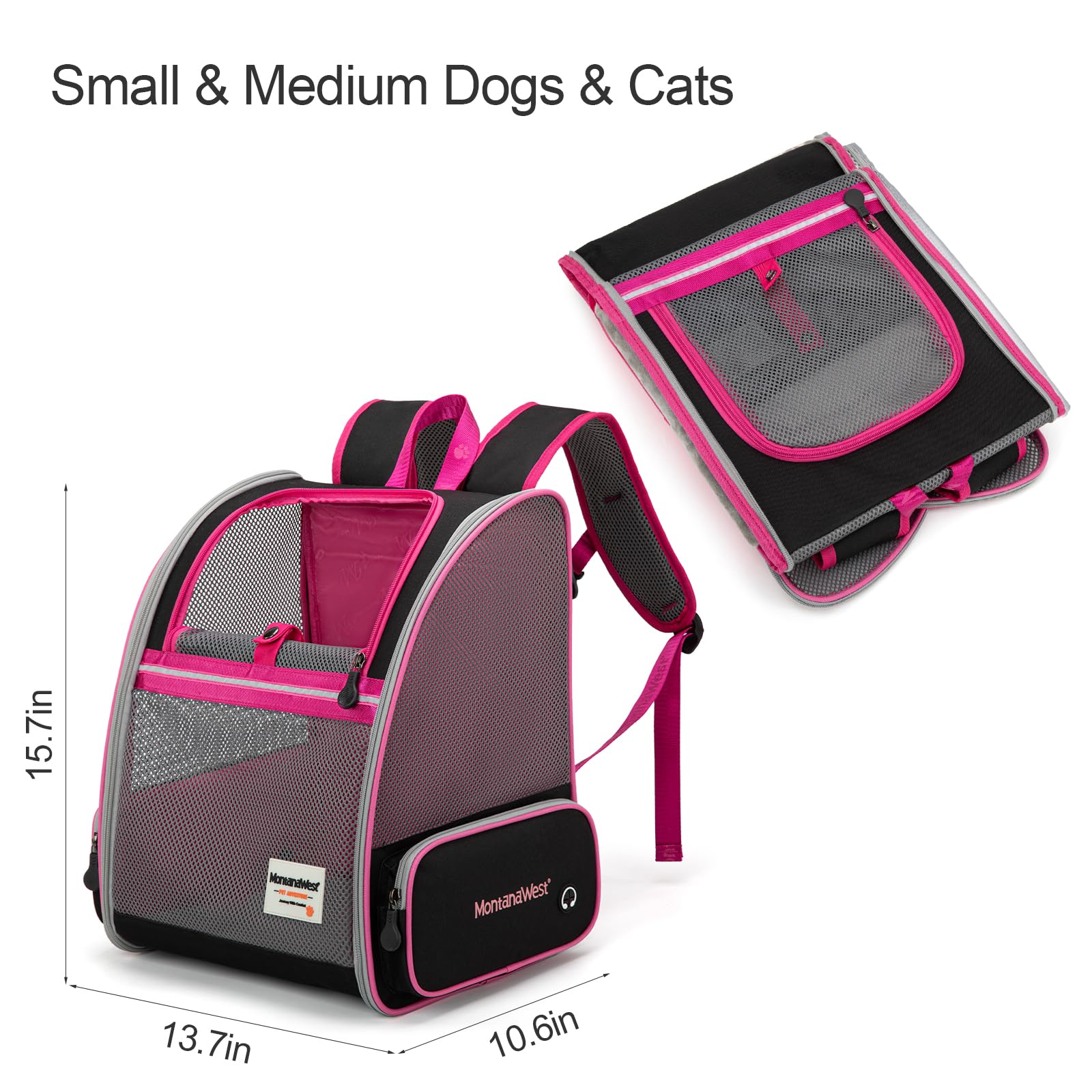 Montana West Cat Carrier Backpack for Small & Medium Dogs - Breathable Mesh Pet Travel Backpack for Hiking, Camping, Vet Visits & Airplane Travel - Durable Pet Carrier for Cats & Puppies