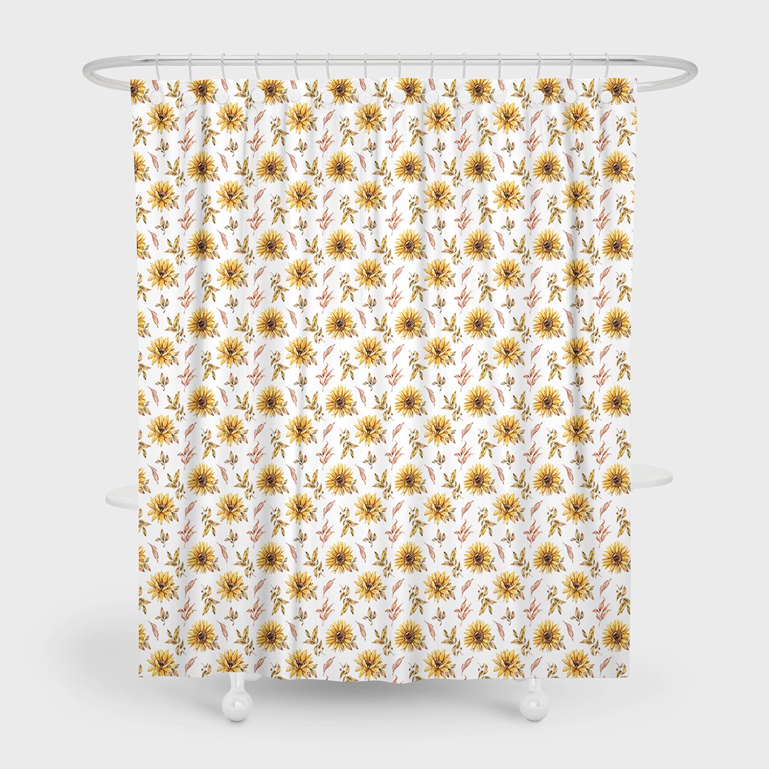 Sunflower Shower Curtain with Hooks - Waterproof Bathroom Decor in Light Yellow - 66x72 Inch Cartoon Bath Accessories for Kids & Adults - Perfect for Bathroom, Dorm, or RV Decor