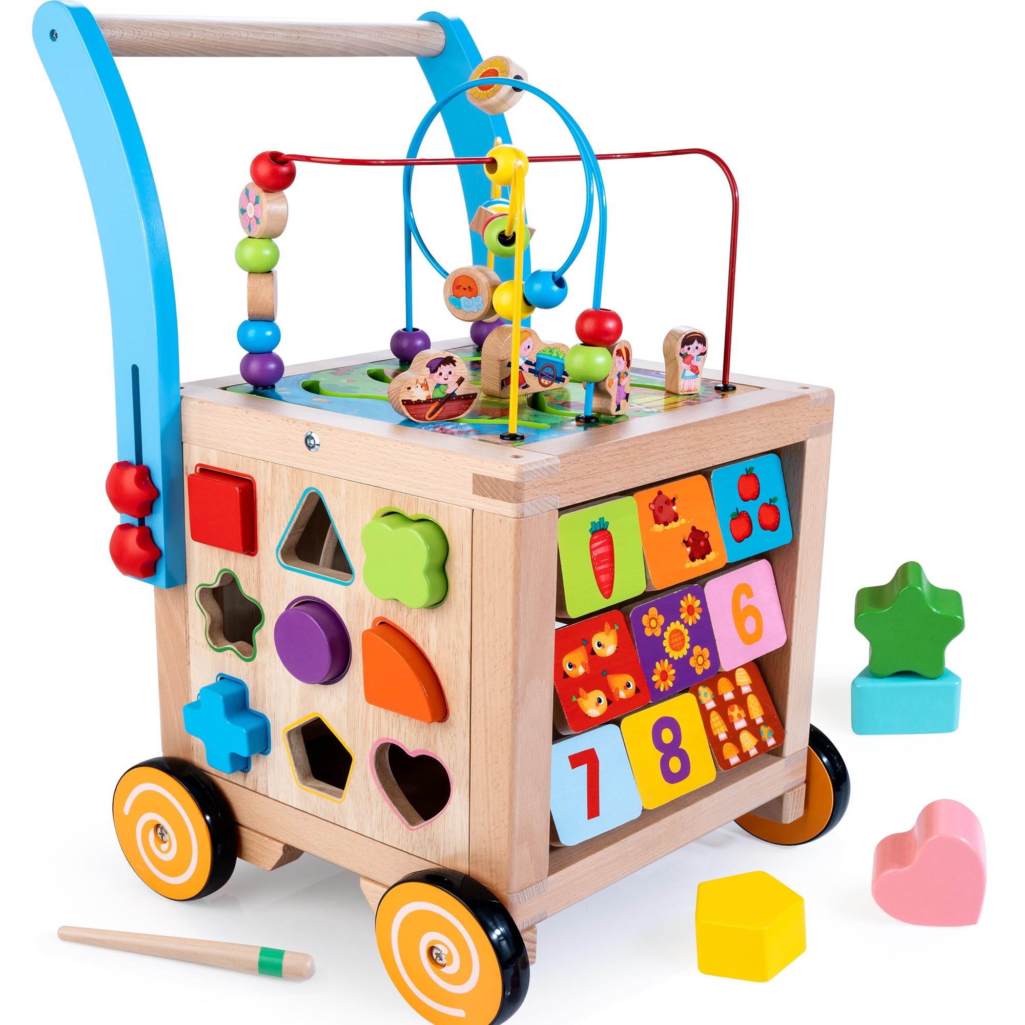 **9-in-1 Wooden Baby Walker & Activity Cube – Adjustable Sit-to-Stand Learning Toy for Toddlers, Push & Pull Early Educational Toy for Boys & Girls – Perfect for Playtime, Learning & Motor Skill Development**