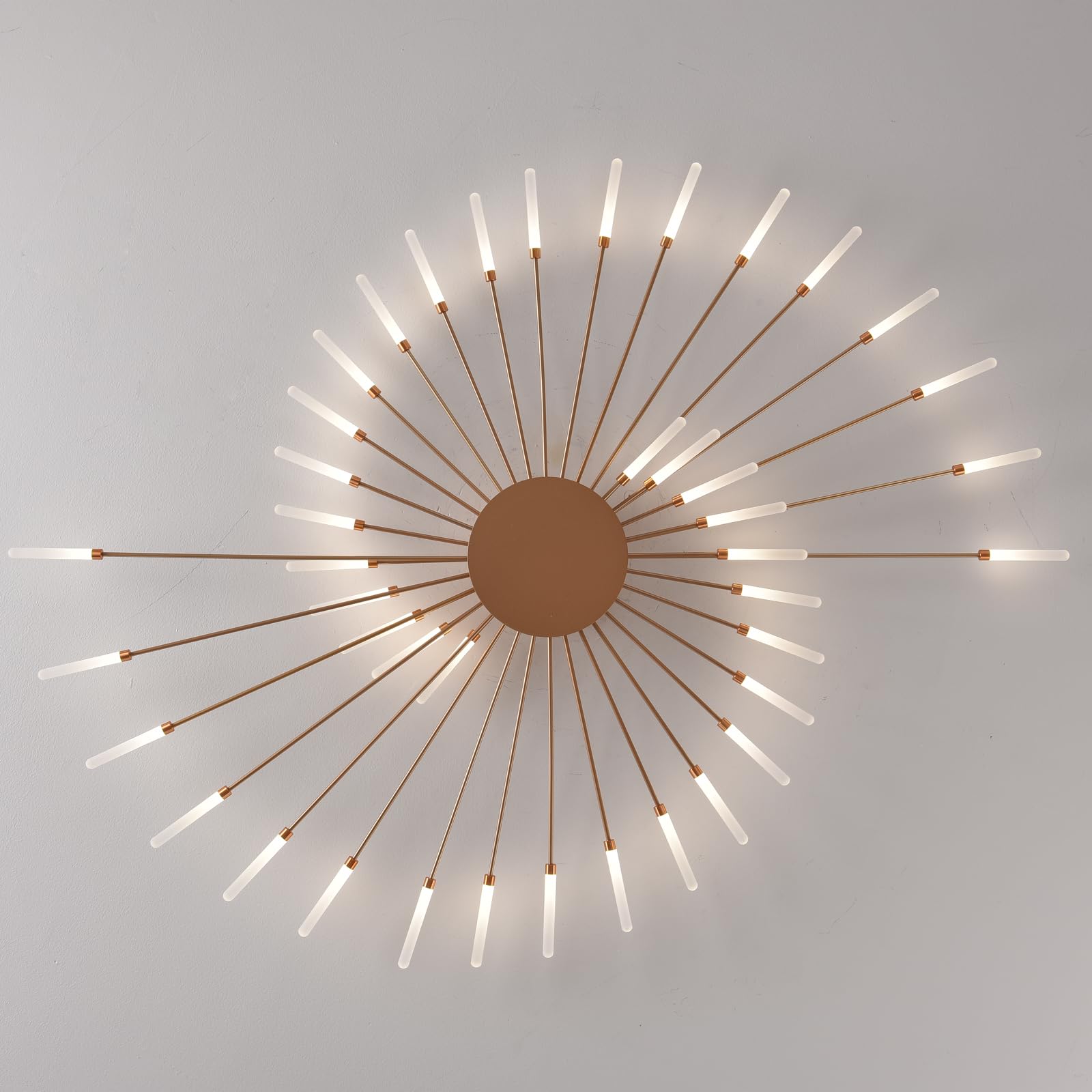 Modern 42-Light LED Flush Mount Chandelier - Flower Shape Ceiling Light Fixture for Living Room, Bedroom & Dining Room - Gold Metal Acrylic Design - Perfect for Home Decor, Ambient Lighting & Interior Design