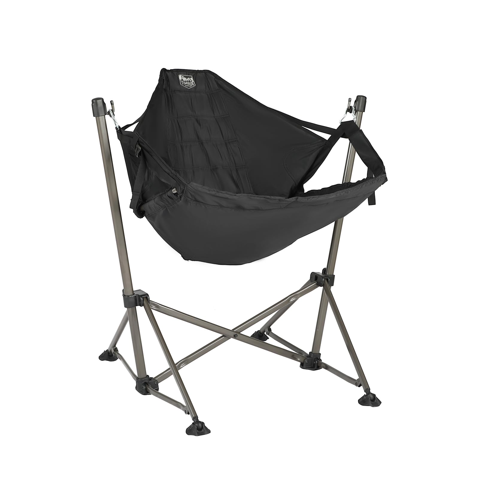 TIMBER RIDGE Heavy Duty Portable Hammock Camping Chair with Stand - 300lbs Capacity Padded Folding Swing Chair for Outdoor, Beach, Patio - Includes Carry Bag (Black) | Perfect for Camping, Backyard Relaxation & Beach Lounging