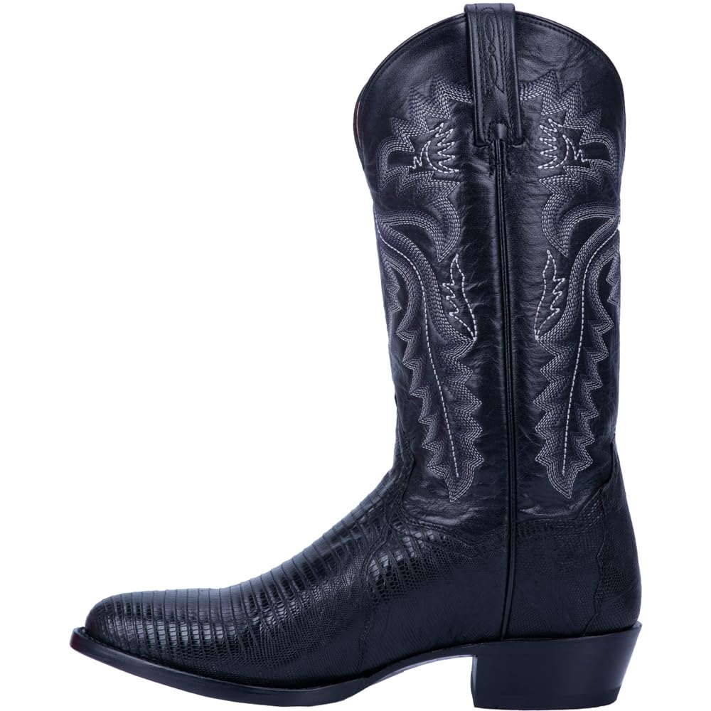 Dan Post Men's Winston Lizard Embroidered Round Toe Pull-On Dress Boots - Mid Calf Western Cowboy Boots for Men - Black Leather Boots for Formal Wear, Country Dancing & Special Occasions