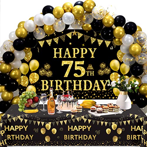 Black Gold 75th Birthday Decorations