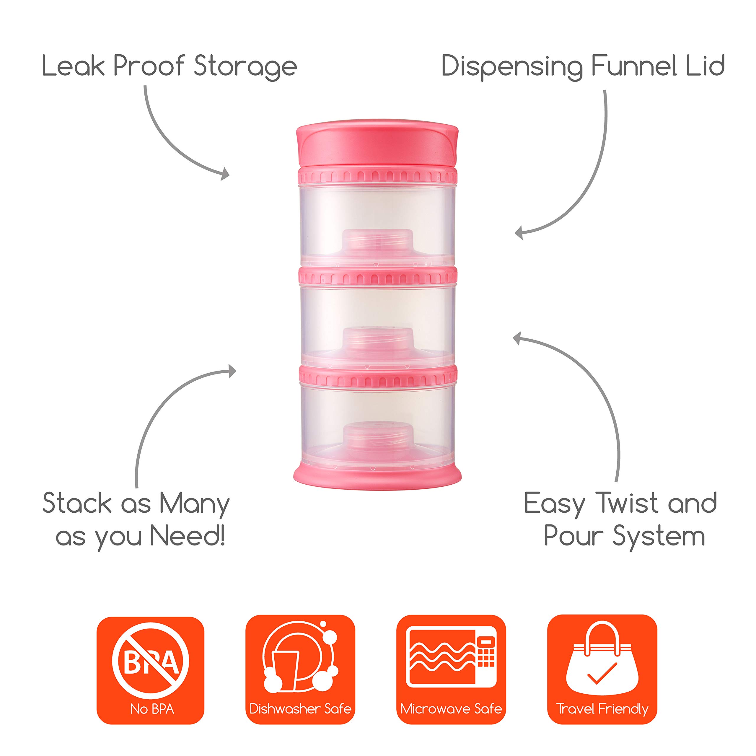 Innobaby Packin' Smart Stackable & Portable Storage System for Baby Formula, Liquids, Snacks – BPA-Free 12oz (3 Stackable Cups, Strawberry) | Perfect for Travel, Daycare & On-the-Go Feeding