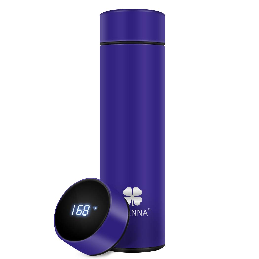 Smart LED Temperature Display Vacuum Insulated Water Bottle - 24H Hot & Cold Retention, Double Wall Stainless Steel Coffee Thermos with Tea Infuser - Perfect for Gym, Hiking, Office & Outdoor Activities (Blue)