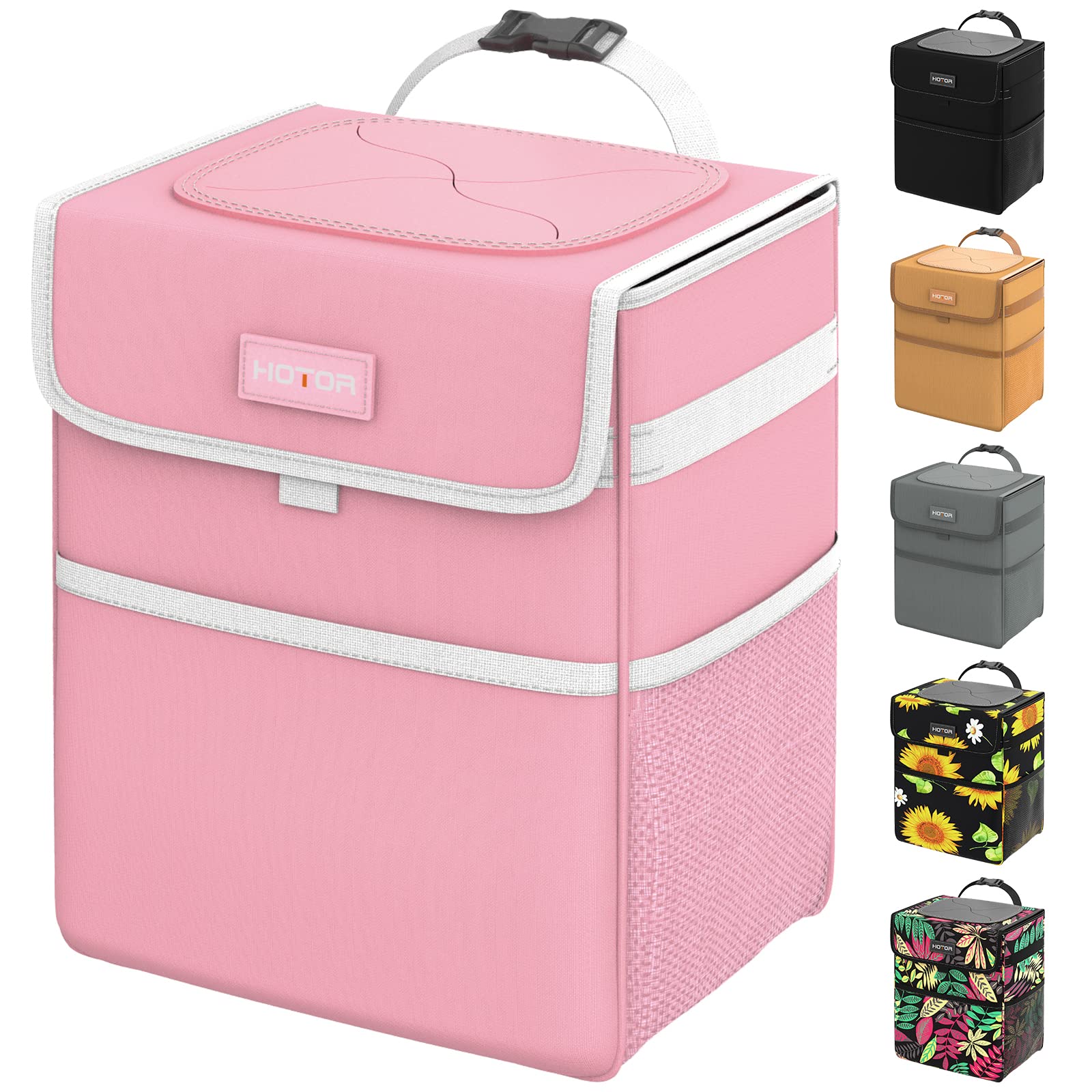 HOTOR Pink Trash Bag with Storage Pockets - 100% Leak-Proof Waterproof Car Garbage Bin with Adjustable Straps & Magnetic Snaps - Perfect for Car Interior, Home, Office, and Travel Use
