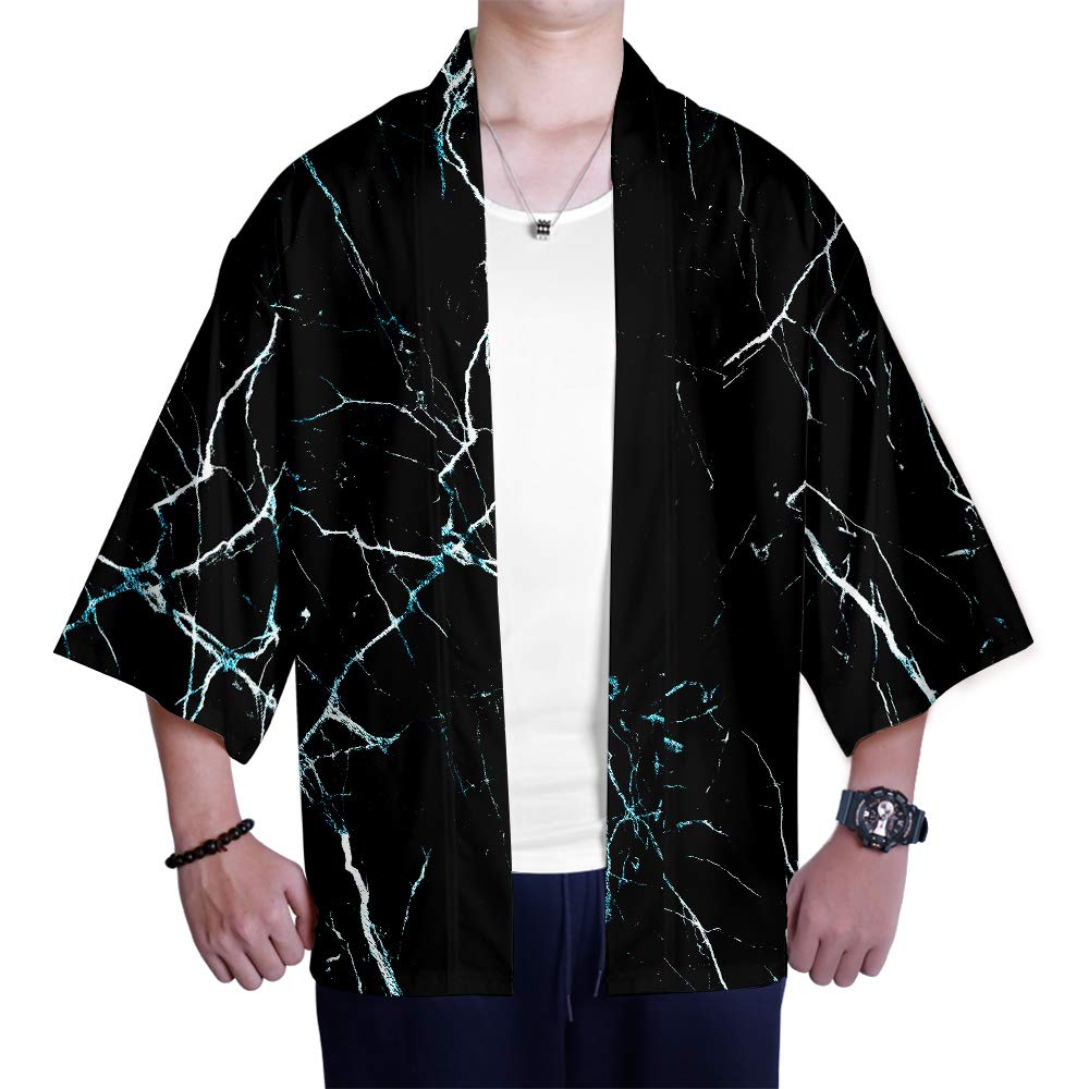 AMOMA Men's Kimono Cardigan - Vintage Open Front Casual Coat, Breathable & Lightweight Loose Fit Anime Print Top for Lounge Wear, Cosplay, and Street Fashion