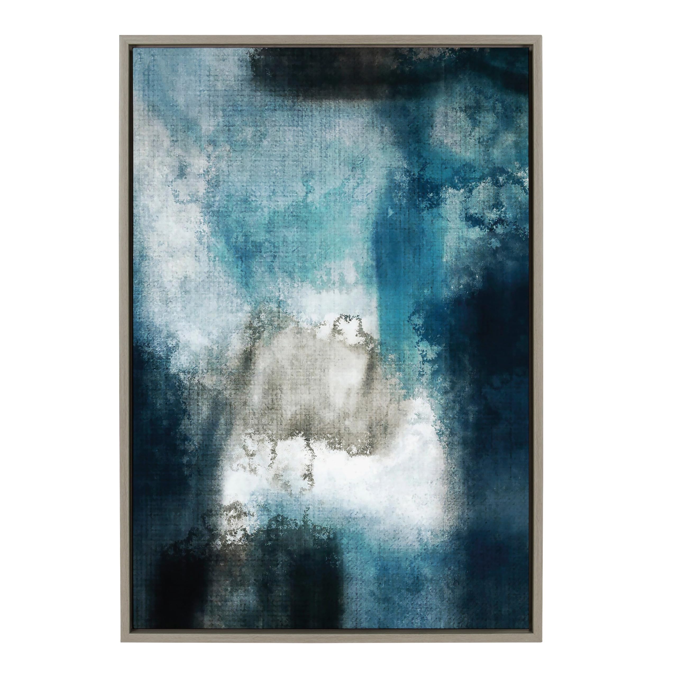 Kate & Laurel Sylvie Aqua Abstract 2 Framed Canvas Wall Art by Amy Lighthall - 23x33 Inches Gray & Blue Modern Painting - Perfect for Living Room, Bedroom & Office Decor