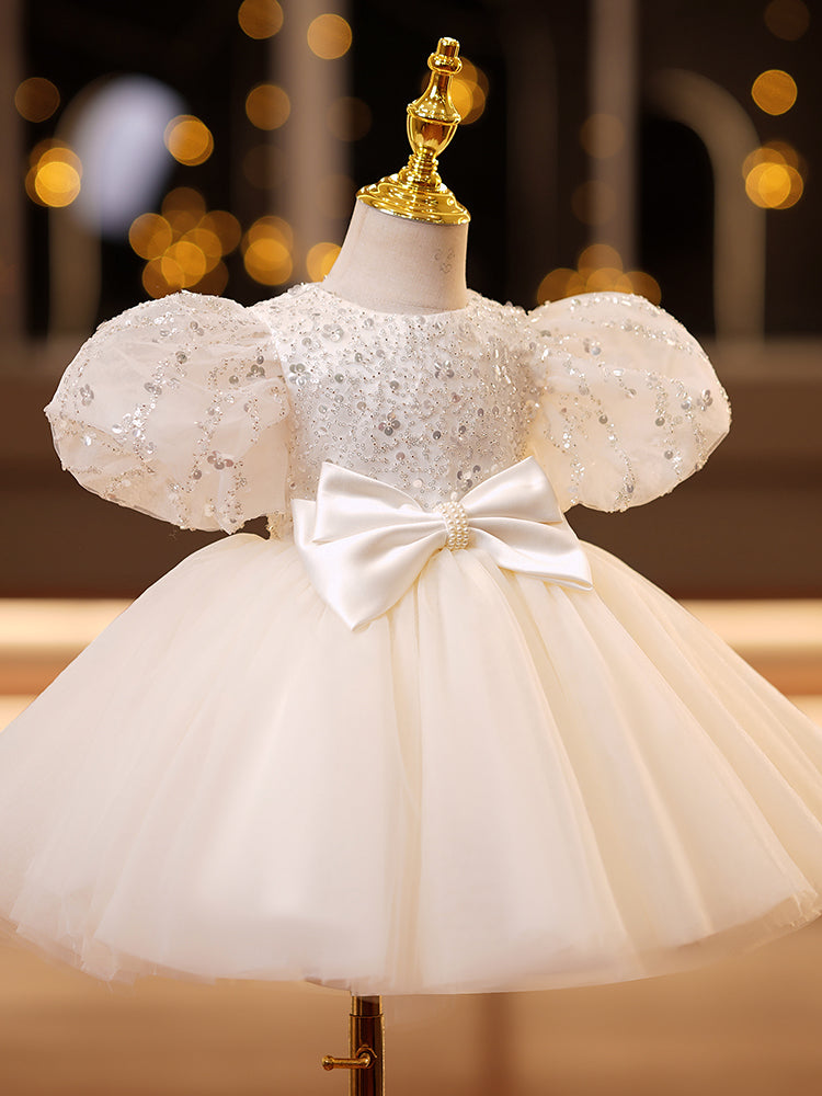 Baby Girl Birthday Party Dress with Cute Bow & Sequin - Elegant Princess Formal Gown for Special Occasions, Photo Shoots & Celebrations