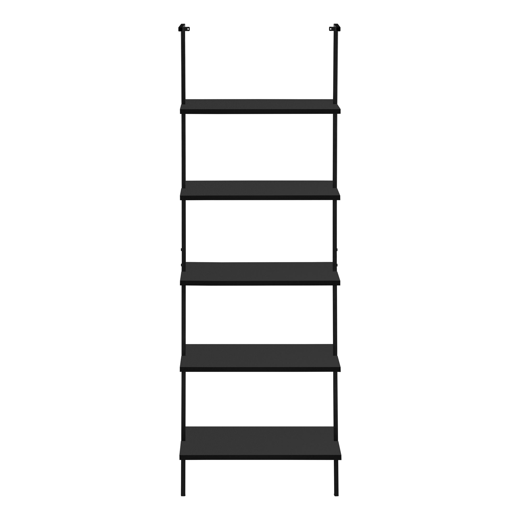 72 Inch Black Metal Ladder Bookcase - Modern Industrial Style Bookshelf for Living Room, Office, or Bedroom Storage