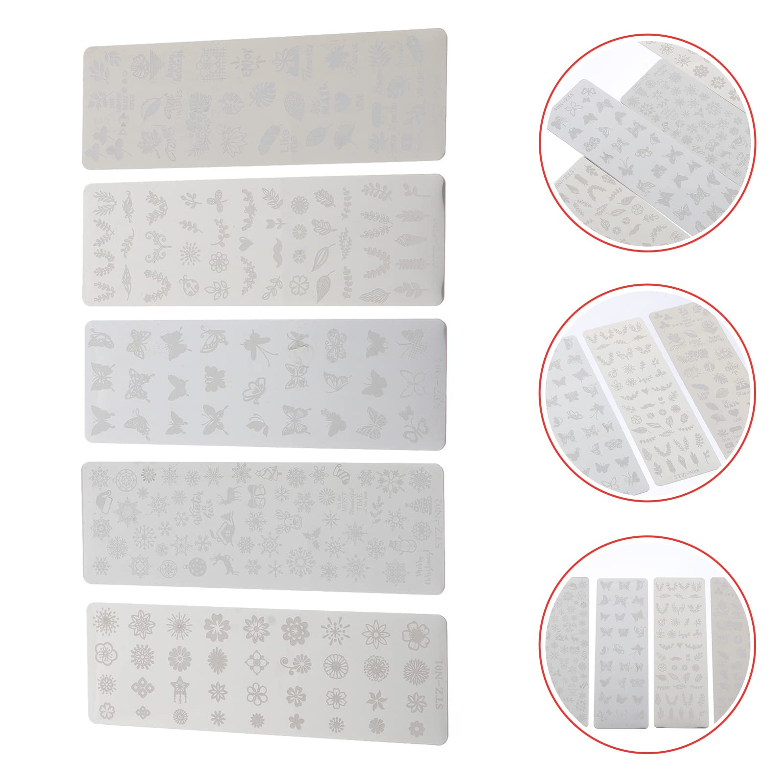 FOMIYES 5Pcs Nail Art Stamping Kit - Professional Manicure Stamping Plates with Floral Designs, Nail Art Templates & Stencils for DIY Home Salon & Professional Nail Artists