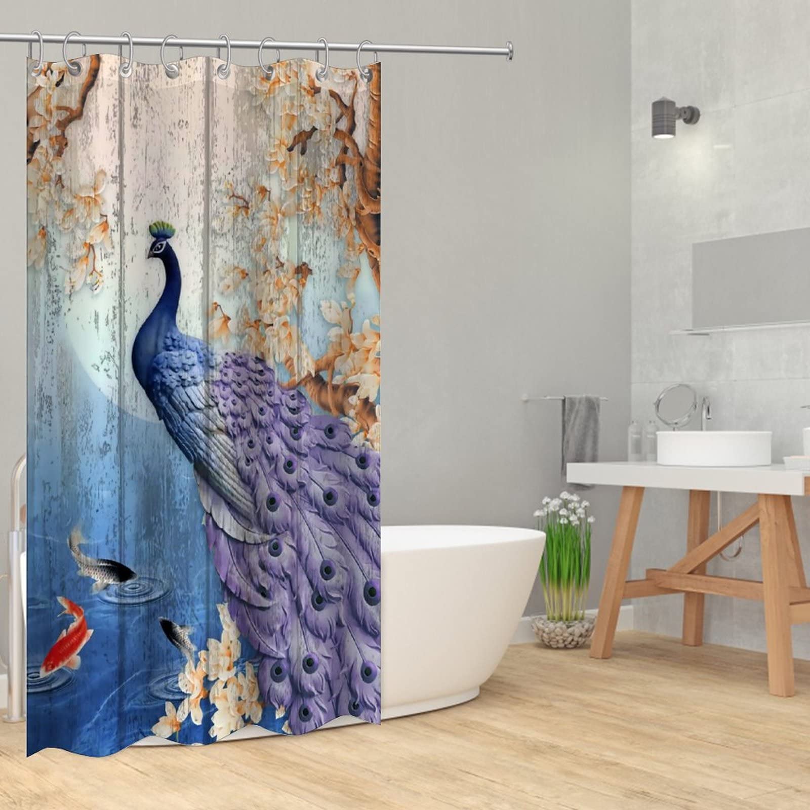 Peacock Shower Curtain 36x72 Inch - Waterproof Bathroom Decor for Women & Girls - Elegant Birdcage Design for Home Spa