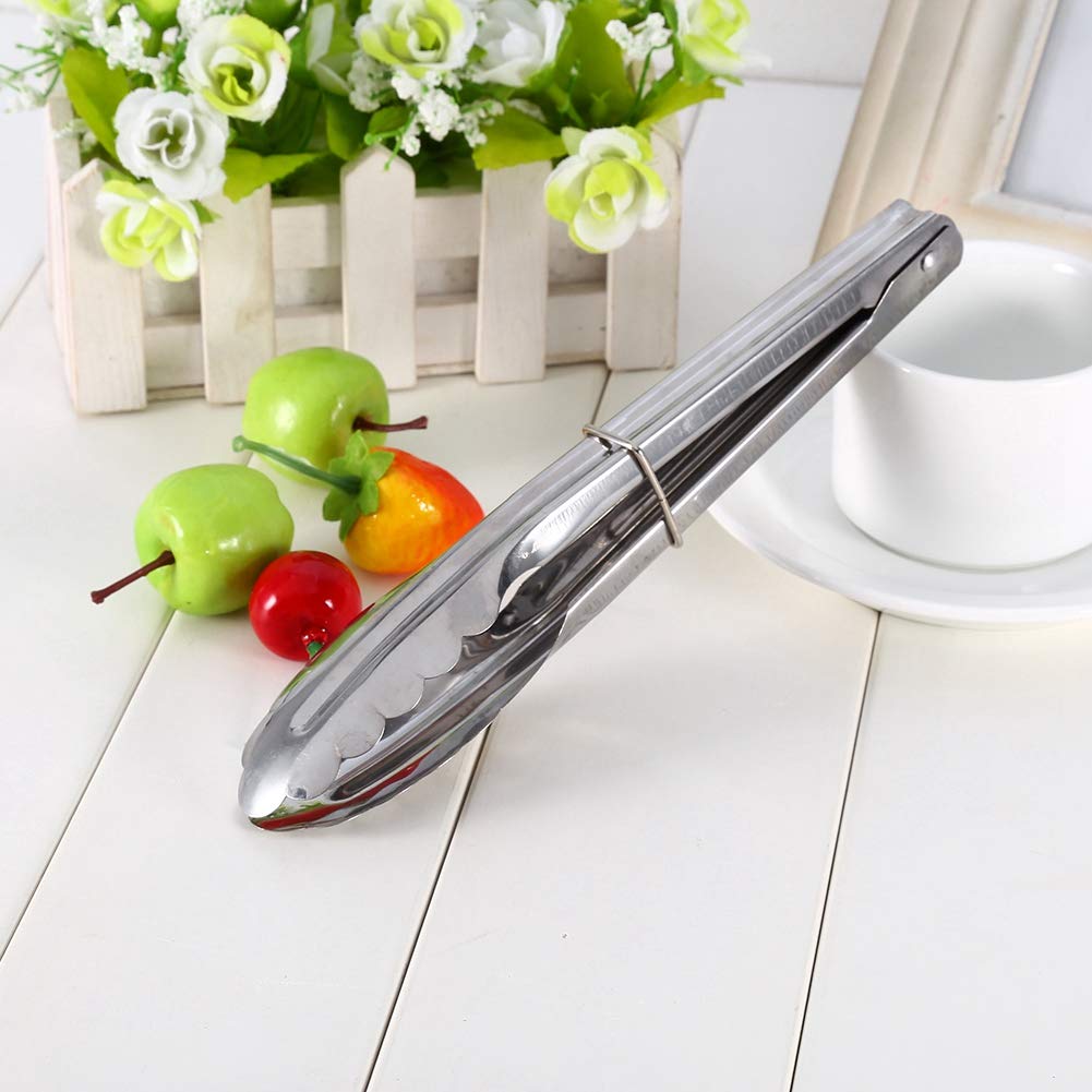 9-Inch Stainless Steel Kitchen Tongs - Heavy Duty BBQ & Serving Tongs for Cooking, Grilling, Buffet, Steak, Bread - Perfect for Restaurants, Picnics & Home Kitchens