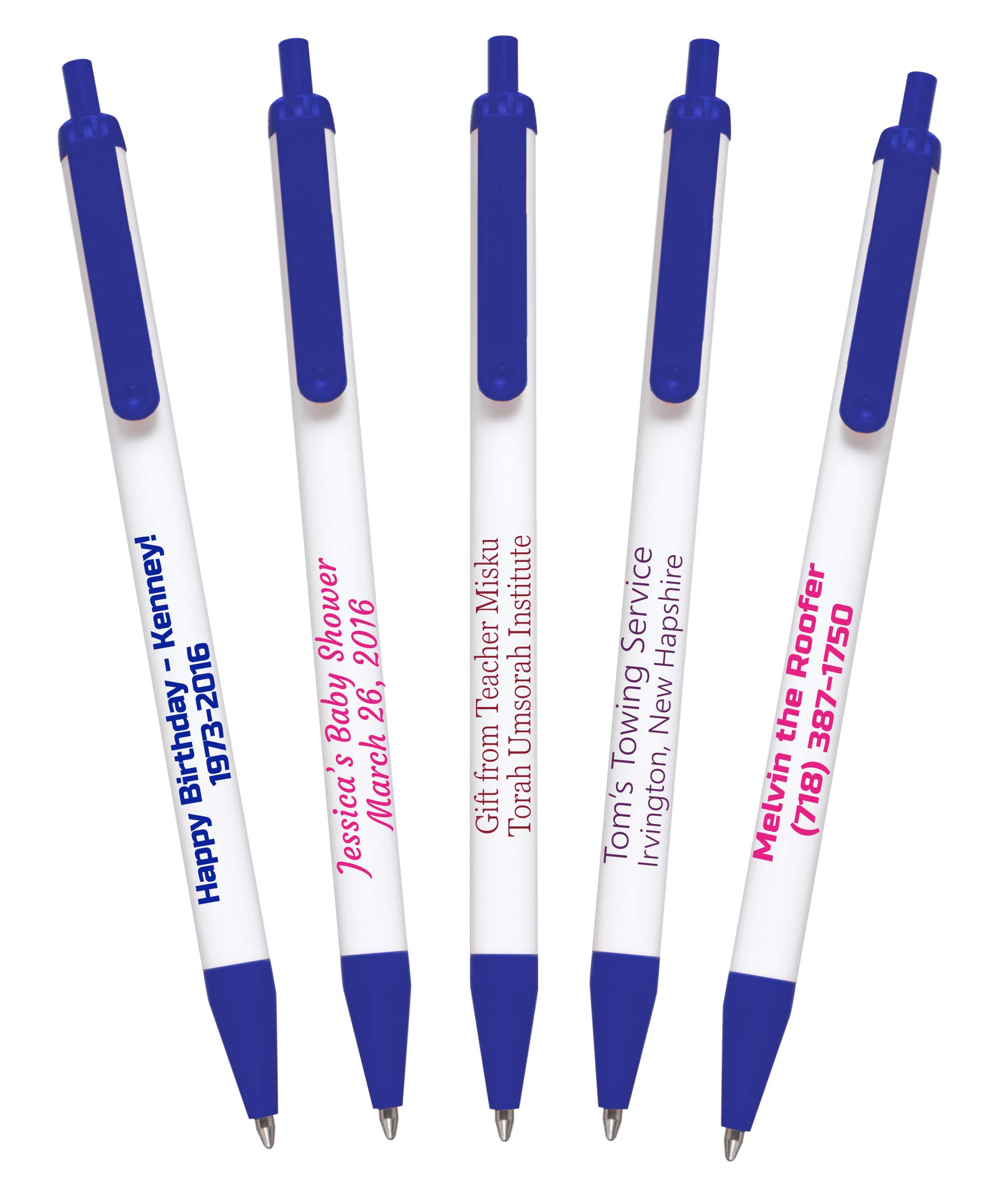 Custom Printed 911PENS USA Made Ballpoint Pens - Personalized with Your Logo & Text - Pack of 50 White Pens with Dark Blue Trim - Perfect for Corporate Gifts, Promotional Events & Office Supplies