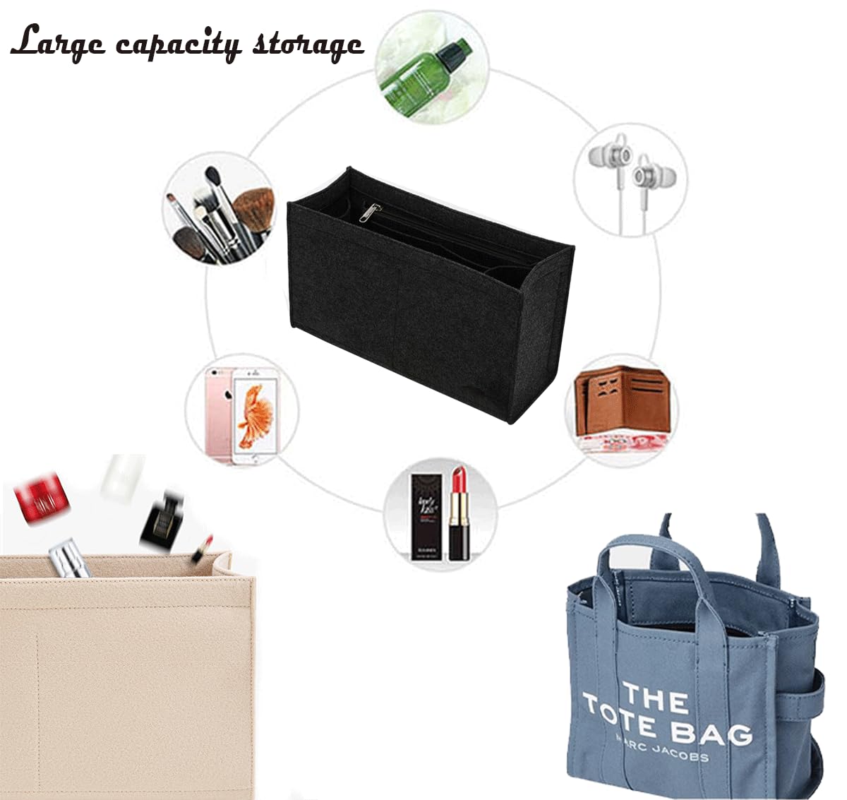 Marc Jacobs Tote Bag Organizer Insert - Large Size (2042 Beige) | Perfect for Work, Travel & Everyday Use | Fits Marc Jacobs Large Tote Bags