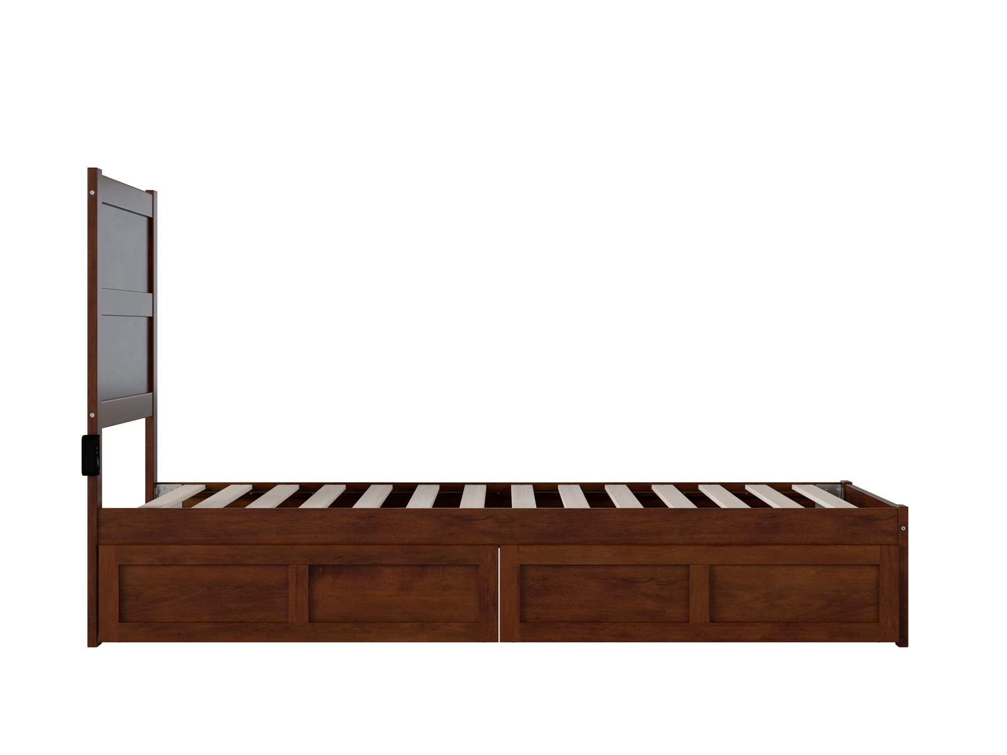 AFI NoHo Twin XL Platform Bed with Storage Drawers & USB Charging Station - Walnut Finish Space-Saving Bed Frame for Small Bedrooms, Dorms & Studio Apartments