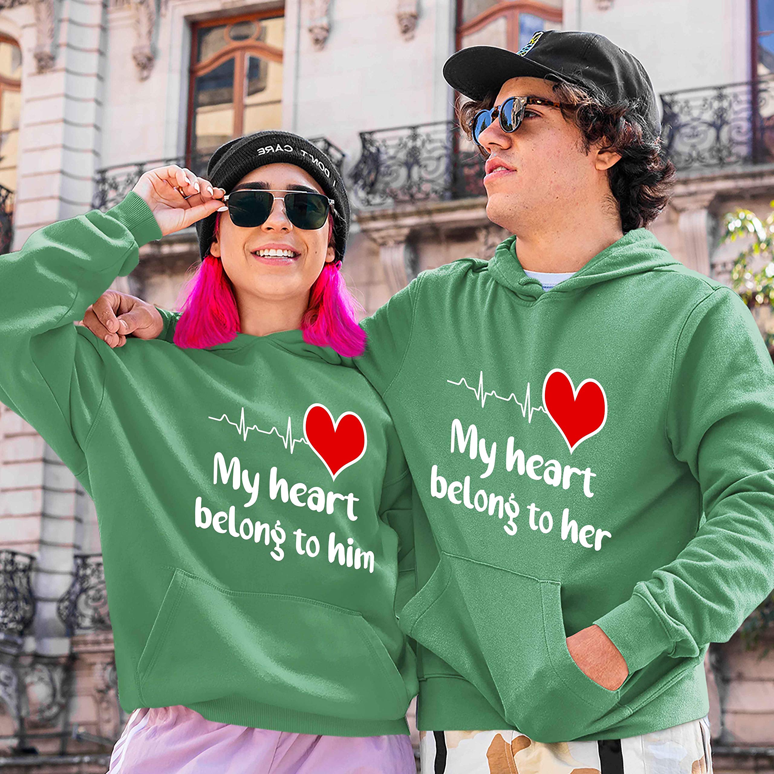 Best Family Gifts: My Heart Belongs To Him/Her Unisex Hoodies For Couples - Perfect For Date Nights & Cozy Evenings