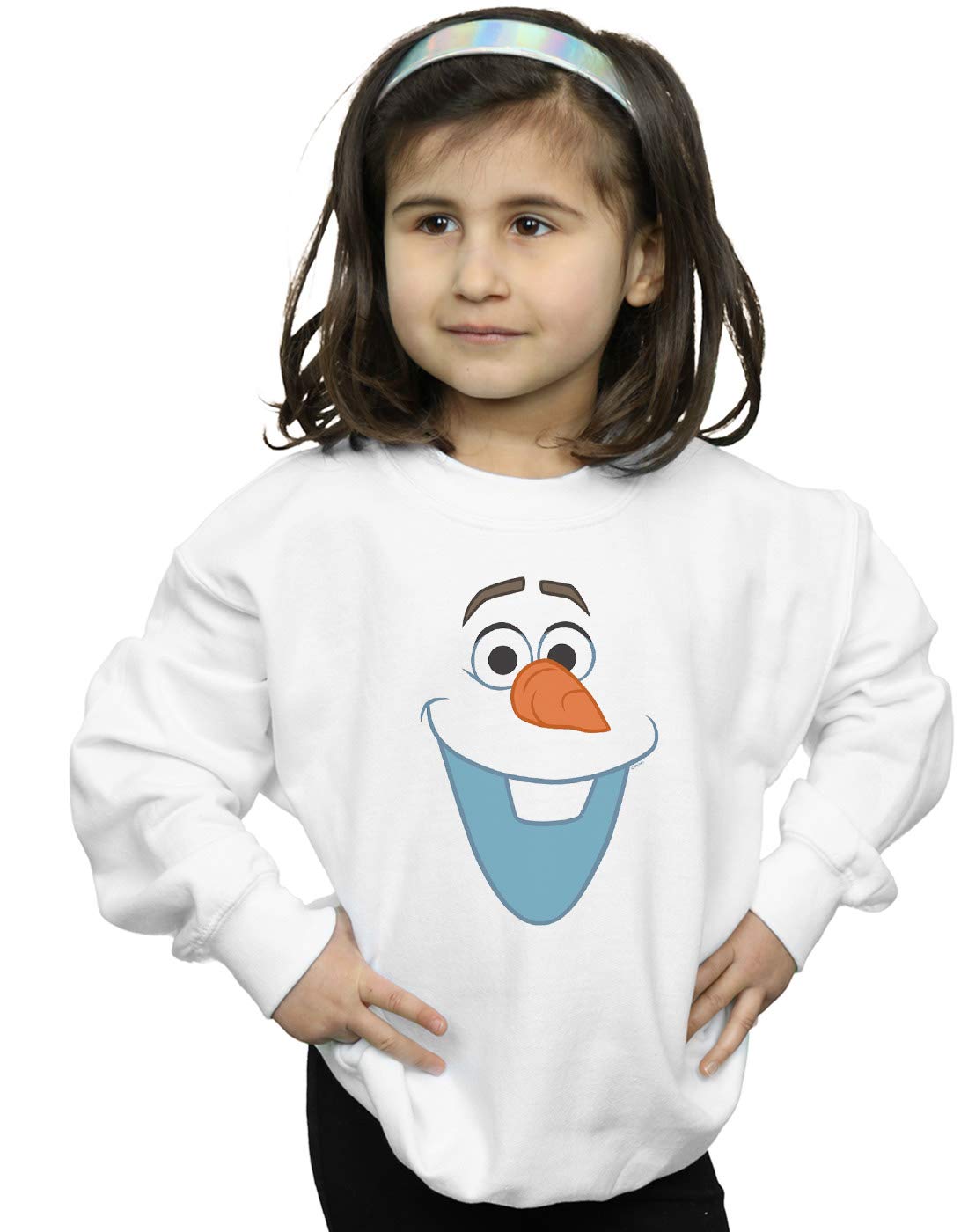 Disney Frozen Olaf Face Sweatshirt for Girls - White, Size 7-8 Years | Cute Winter Pullover for Kids, Birthday Gifts & Disney Themed Outfits