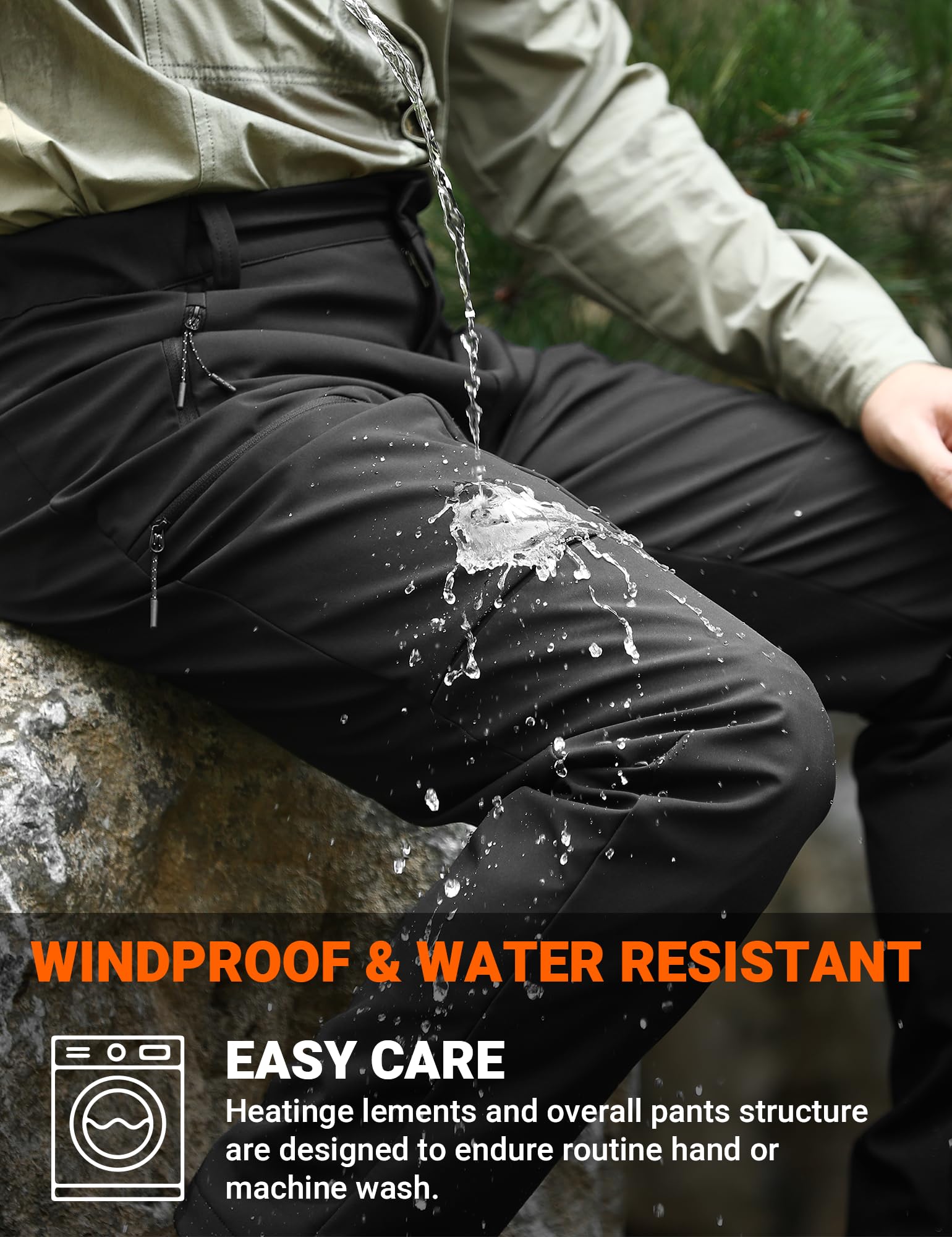 Heated Pants for Men - 12V/20000mAh Rechargeable Battery, 5-Zone Heating System, Softshell Winter Hiking Pants for Outdoor Activities, Skiing & Cold Weather Work
