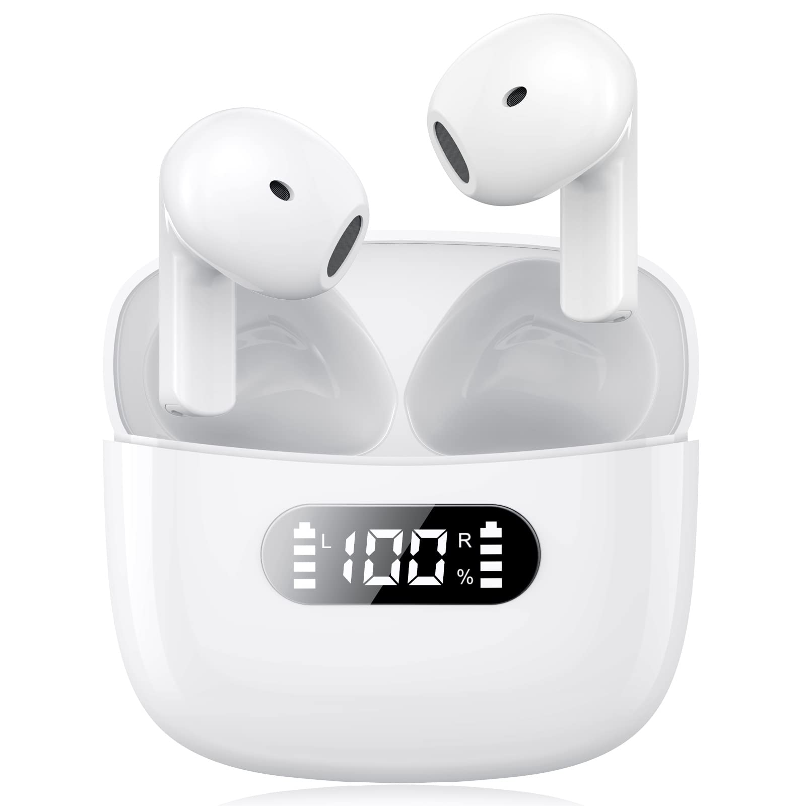 Premium Bluetooth Wireless Earbuds with Active Noise Cancelling - IPX7 Waterproof Stereo Earphones for iPhone 14/13/12/11/SE/X/8/7 & Android Devices, Includes Charging Case (White) - Perfect for Gym, Running, Travel & Commuting