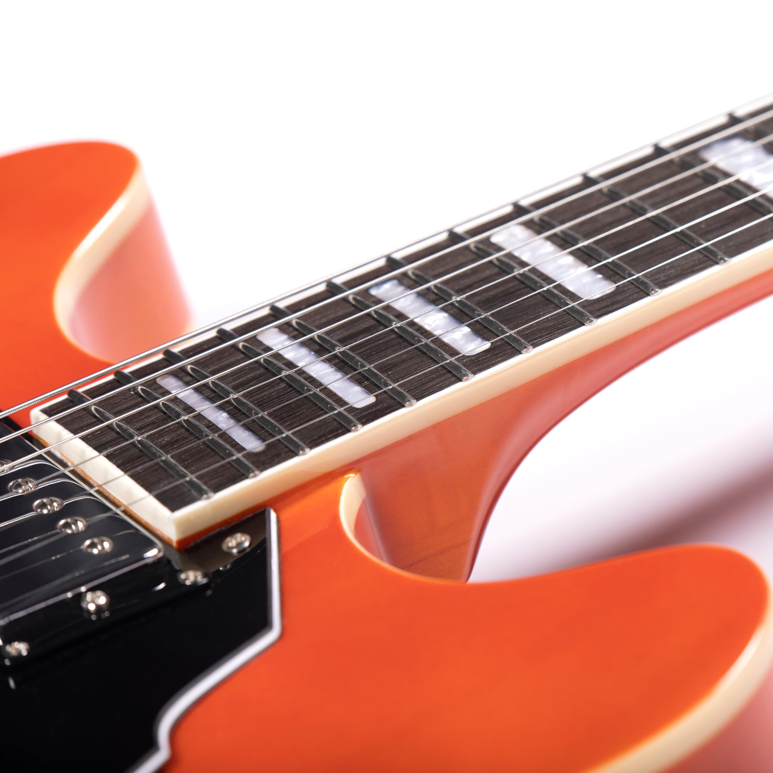 Premium Semi-Hollow Body Electric Guitar RD-100 Jazz Guitar with F-Hole - Maple Neck & Humbucker Pickups (Orange) - Perfect for Jazz, Blues & Rock Performances