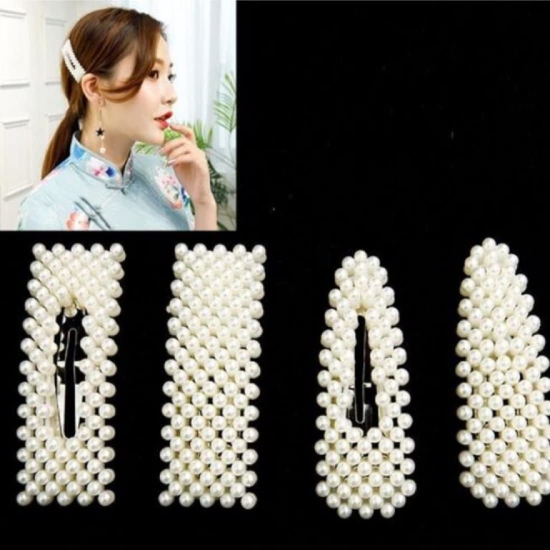 4 Piece Korean Style Pearl Hair Clips Set - Large Hair Pins & Barrettes for Women & Girls - Fashion Hair Accessories for Weddings, Parties & Daily Styling