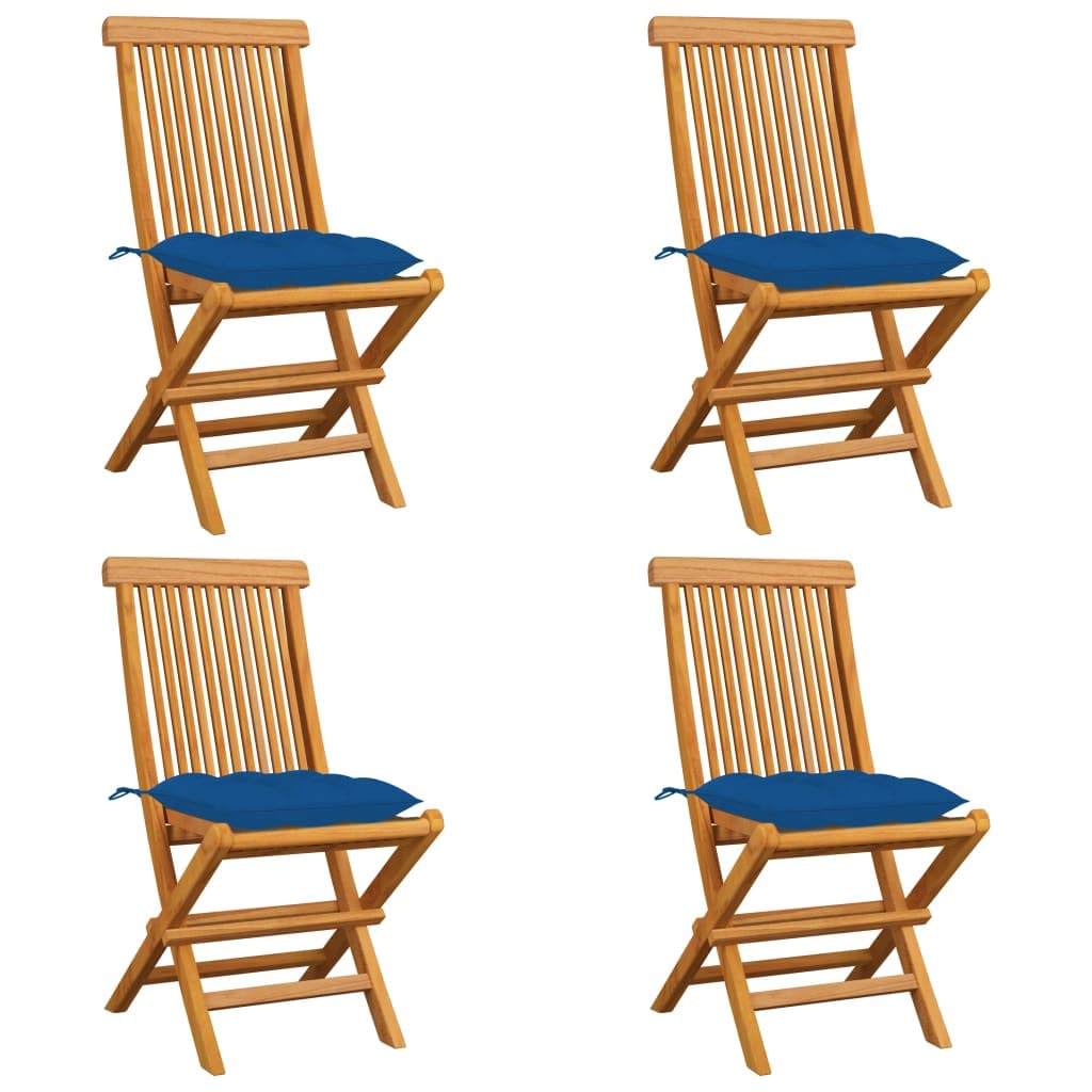 vidaXL 4-Piece Patio Chairs Set - Outdoor Folding Chairs with Cushions, Teak Wood Bistro Chairs for Garden, Poolside, Porch & Backyard - Perfect for Outdoor Dining, Relaxing and Entertaining