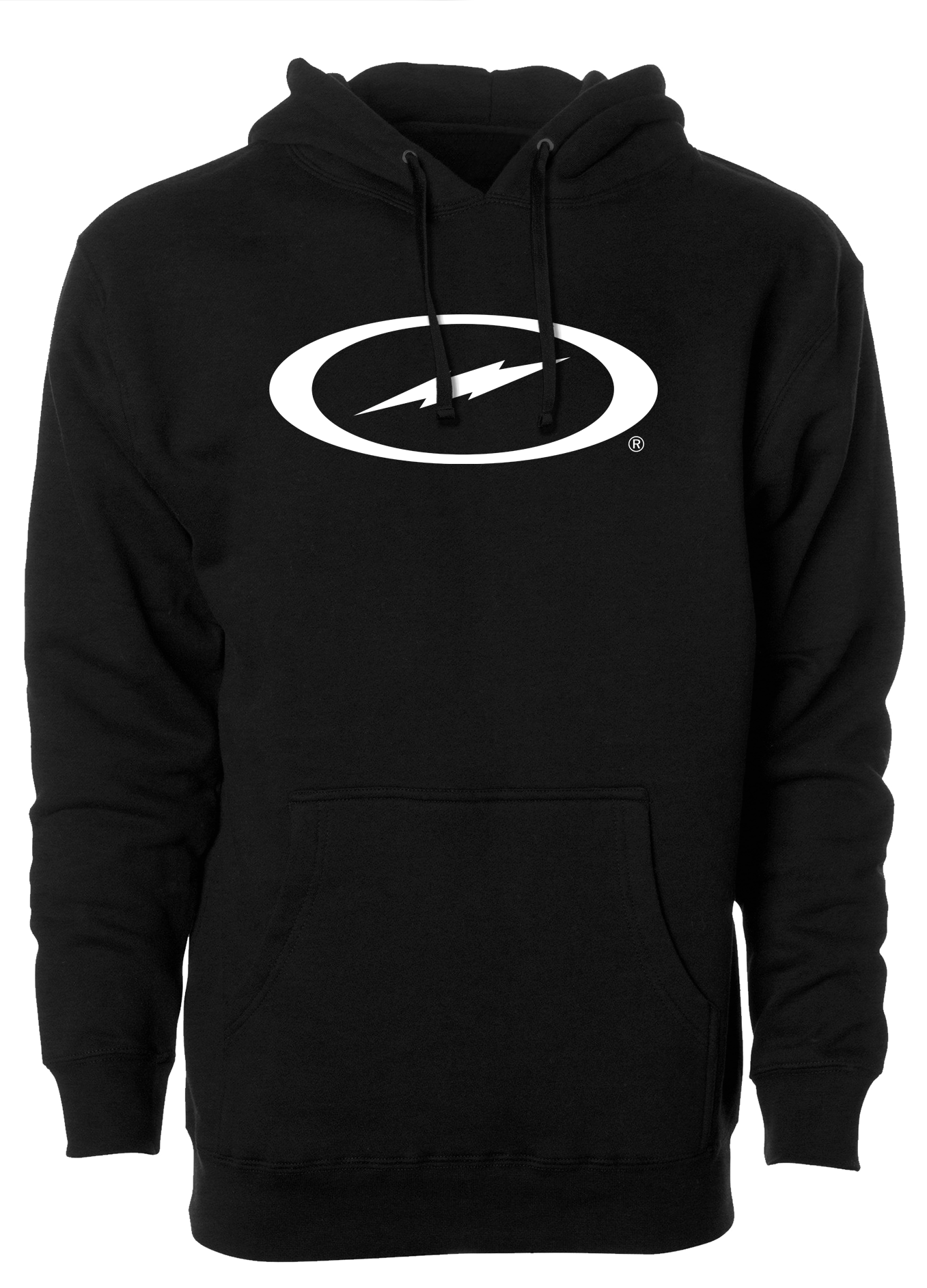 Storm Oval Bolt Logo Hoodie for Men & Women - White Cotton Pullover Sweatshirt with Front Pocket | Casual Streetwear, Gym, Outdoor Activities