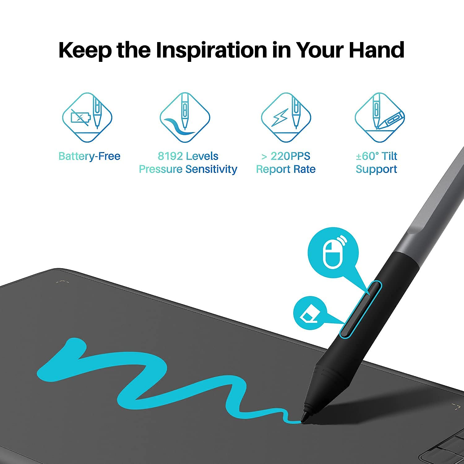 HUION Inspiroy H610X 10x6.25 Inch Graphic Drawing Tablet with Battery-Free Pen & ST300 Adjustable Stand - Perfect for Digital Art, Animation, Online Teaching and Remote Work