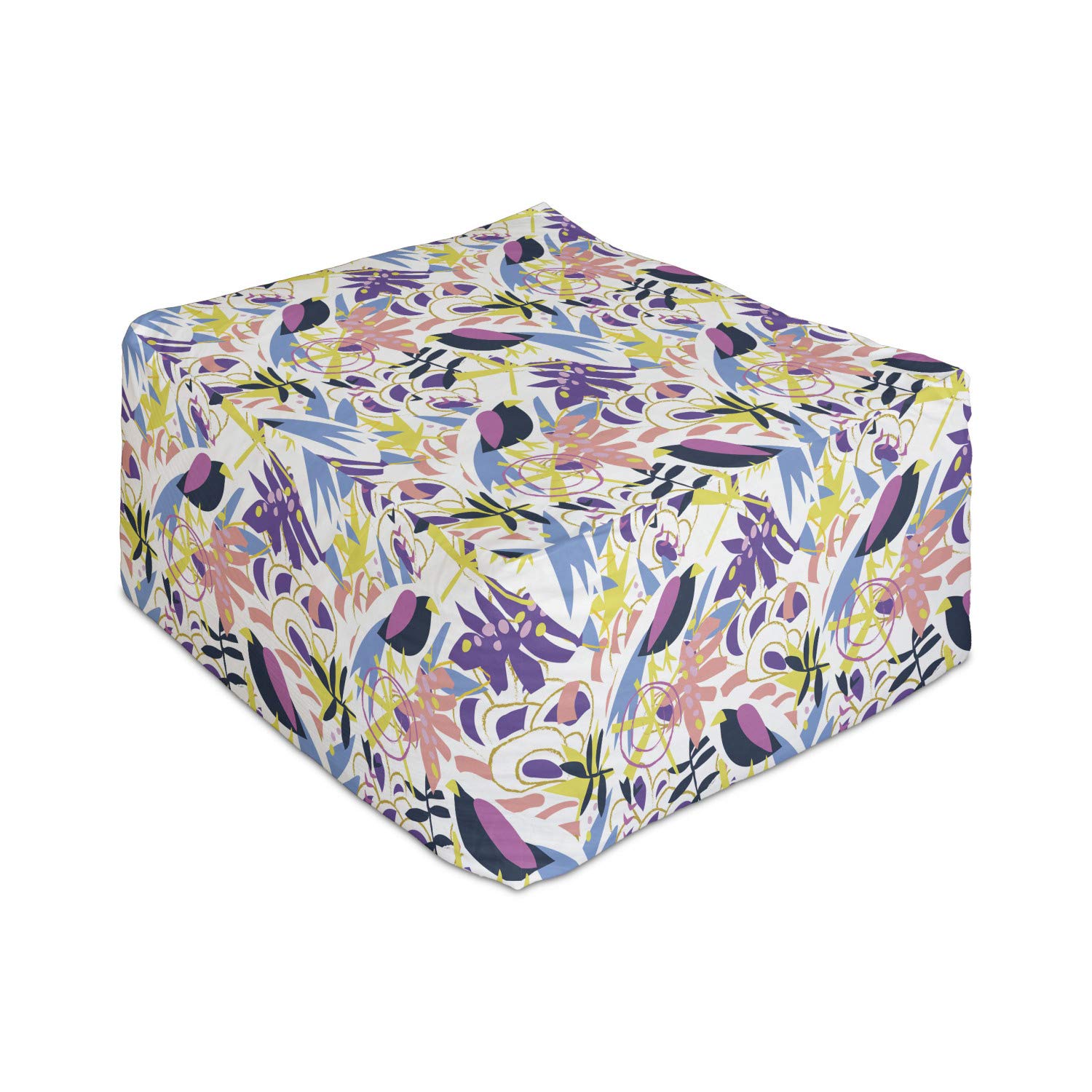 Ambesonne Floral Rectangle Pouf Ottoman - Tropical Botanical Leaves & Flowers Scandinavian Design Foot Rest Stool for Living Room, Office & Bedroom - 25