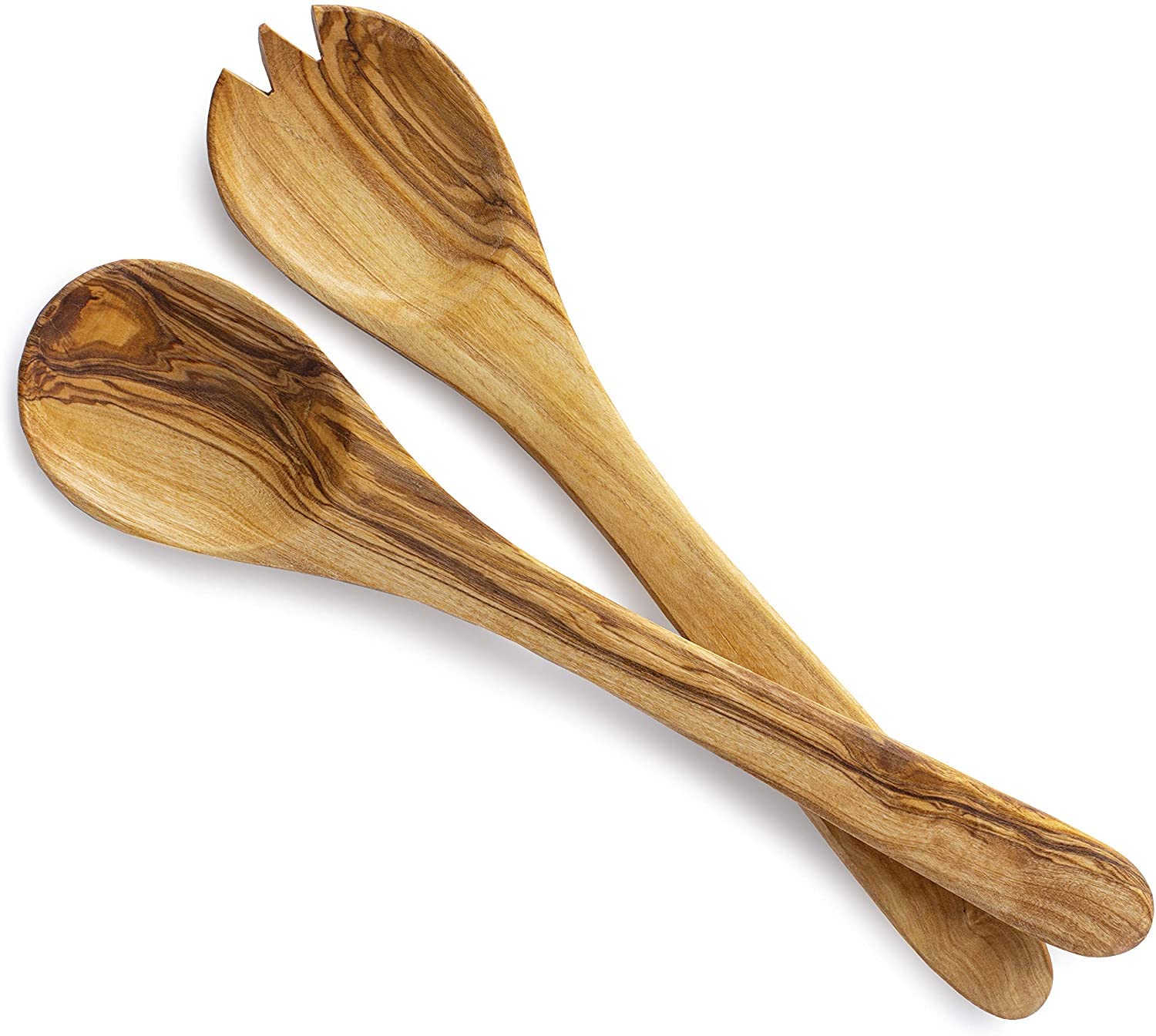 Premium Olivewood Salad Server Set - 2-Piece Wooden Utensils for Serving & Tossing Salad (Spoon & Fork) - Natural Kitchen Tools for Food Preparation, Entertaining & Healthy Dining - Perfect for Dinner Parties, Picnics & Restaurant Use