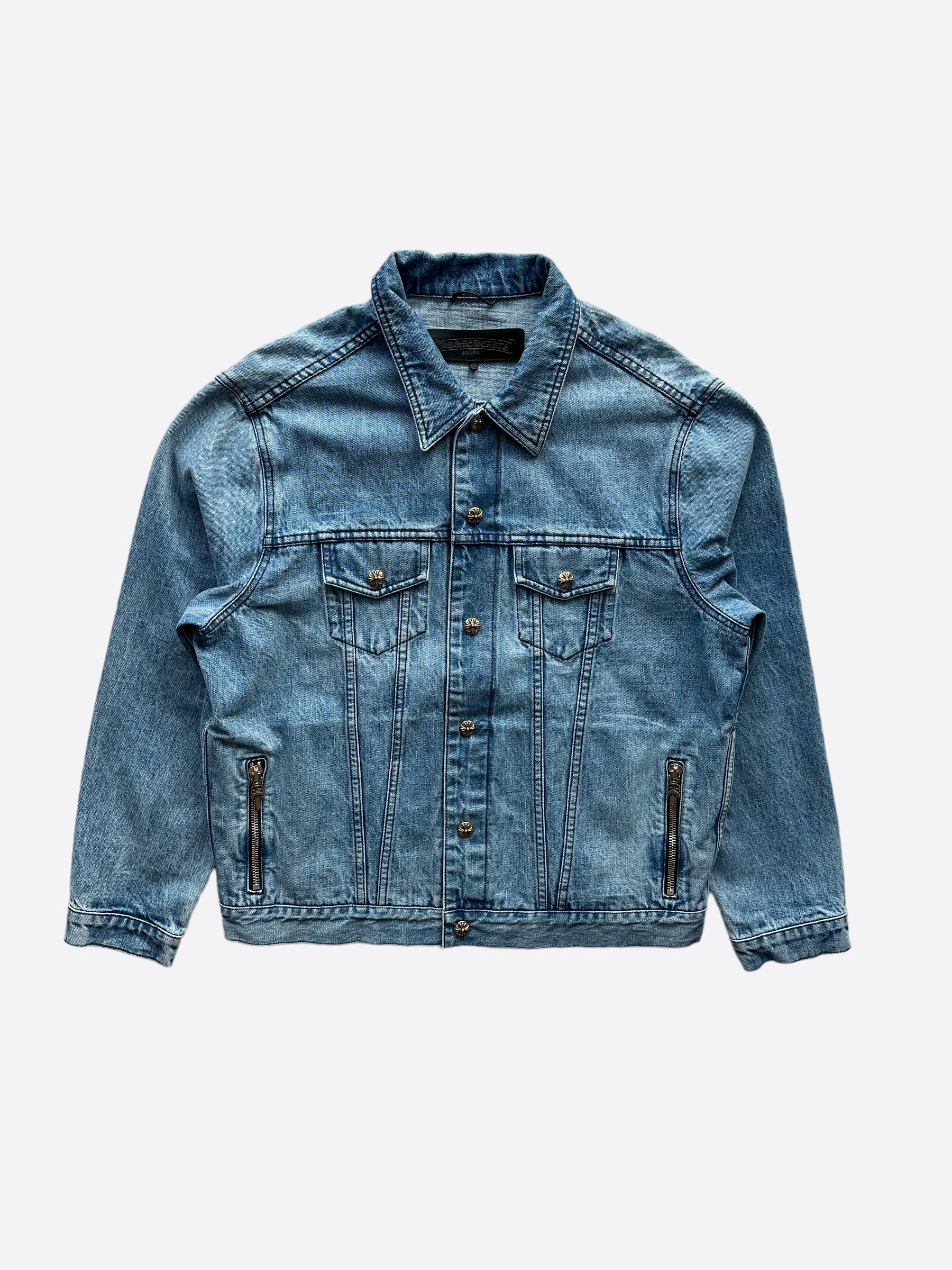 Chrome Hearts Blue Denim Jacket for Men & Women | Vintage Distressed Denim Jacket with Cross Logo | Perfect for Streetwear, Casual Outfits & Fashion Statements