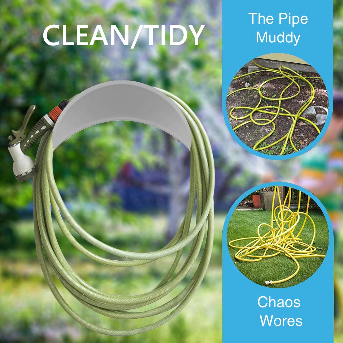 Wall Mount Garden Hose Holder & Organizer - Heavy Duty Outdoor Hose Hanger for Large Water Hoses | Perfect for Garage, Yard, and Garden Storage (Water Hose Storage Solution)