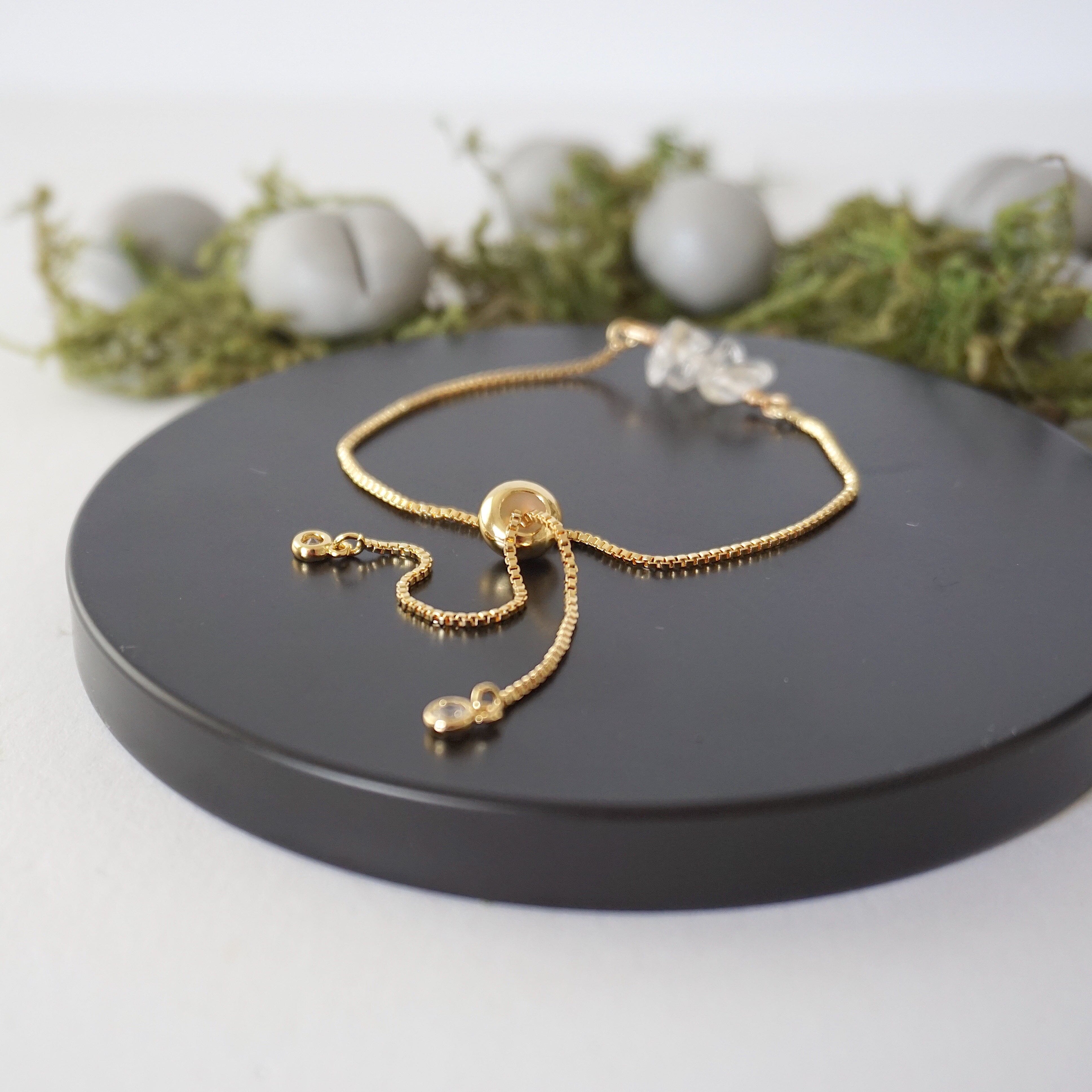 Gold Plated Adjustable Clear Quartz Bolo Crystal Bracelet for Women | Healing Crystal Jewelry for Meditation, Yoga & Positive Energy