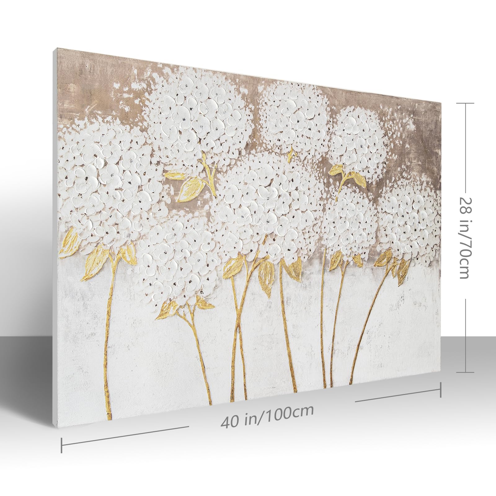 Hand-Painted White Hydrangea Blossom Canvas Wall Art - Modern 3D Textured Oil Painting Floral Decor - Large 40x28 Inch Wall Hanging for Living Room, Bedroom & Office - Perfect for Home Decor, Wedding Gifts & Interior Design